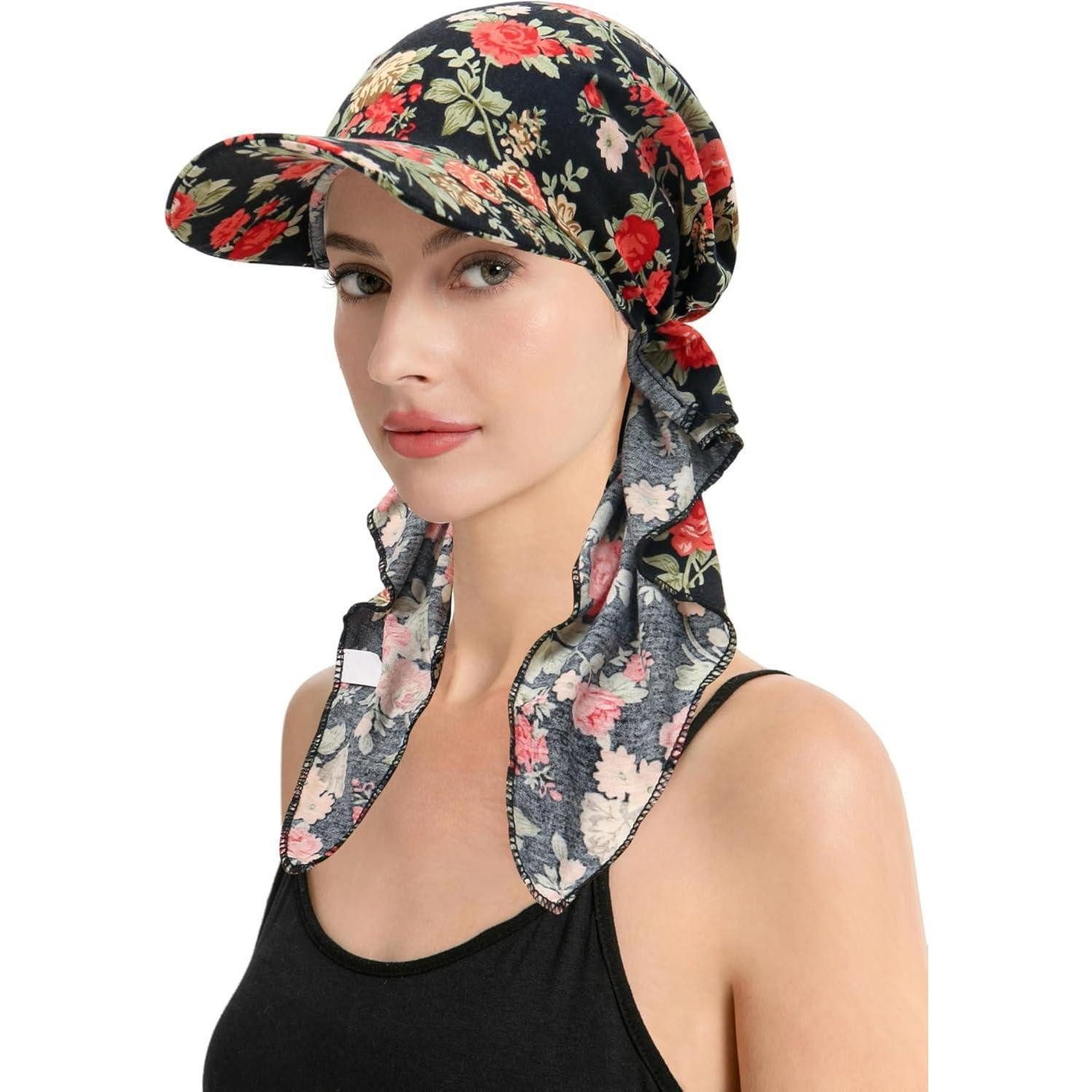 LuxusKollektion Beanie Chemo Kopfbedeckung Damen Krempe Visier Mütze Blumen Rot Schwarz