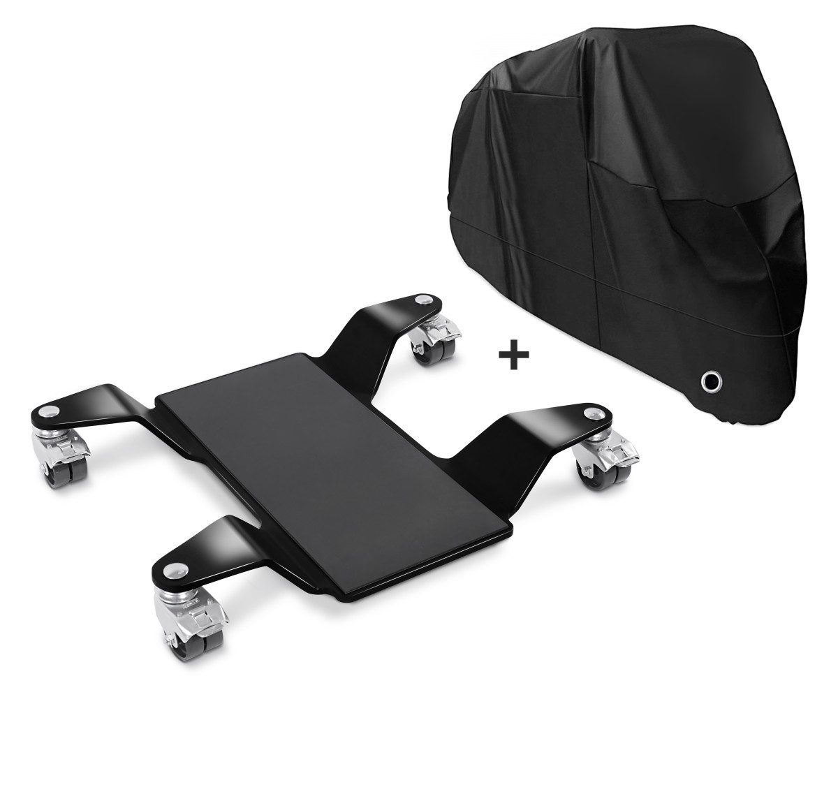 ConStands Rangierwagenheber Set Rangierhilfe für Hauptständer, 320kg + Motorrad Abdeckplane XXL SM