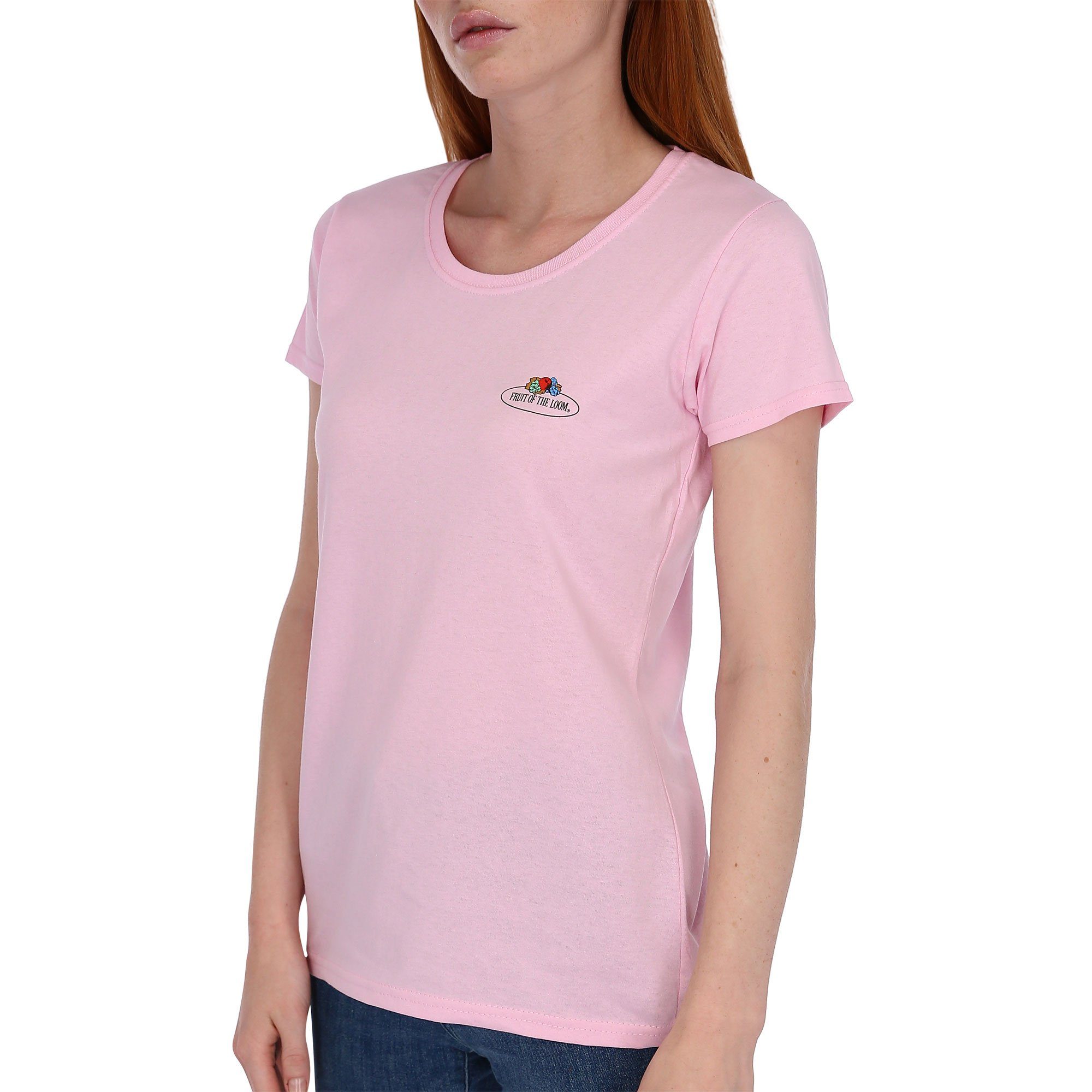 Fruit of the Loom Damen (rose Rundhalsshirt T-Shirt mit Rosa Vintage-Logo 52)