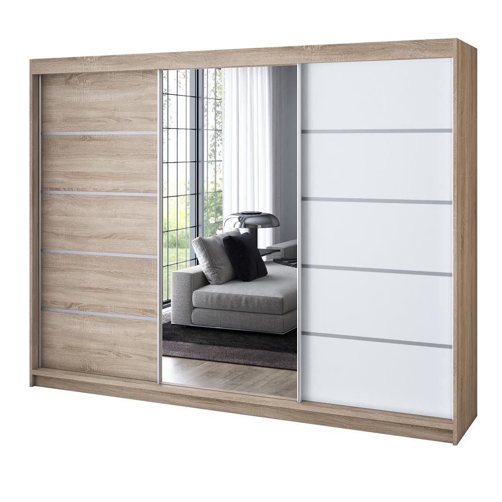 A&J MöbelLand GmbH Schwebetürenschrank VILANO mit 4 Schubladen und Spiegel (TOP ANGEBOT! Geräumiger Schrank mit einer Breite von 200 cm und Spiegel, ideal zur Aufbewahrung von Kleidung und Accessoires. 4 Schubladen und viel Stauraum. TOP PRODUKT! Wählen Sie das ideale Modell für Ihr Schlafzimmer!, Inclusive 4 Schubladen) Breite: 200 cm, Höhe: 215 cm, Tiefe: 59,5 cm