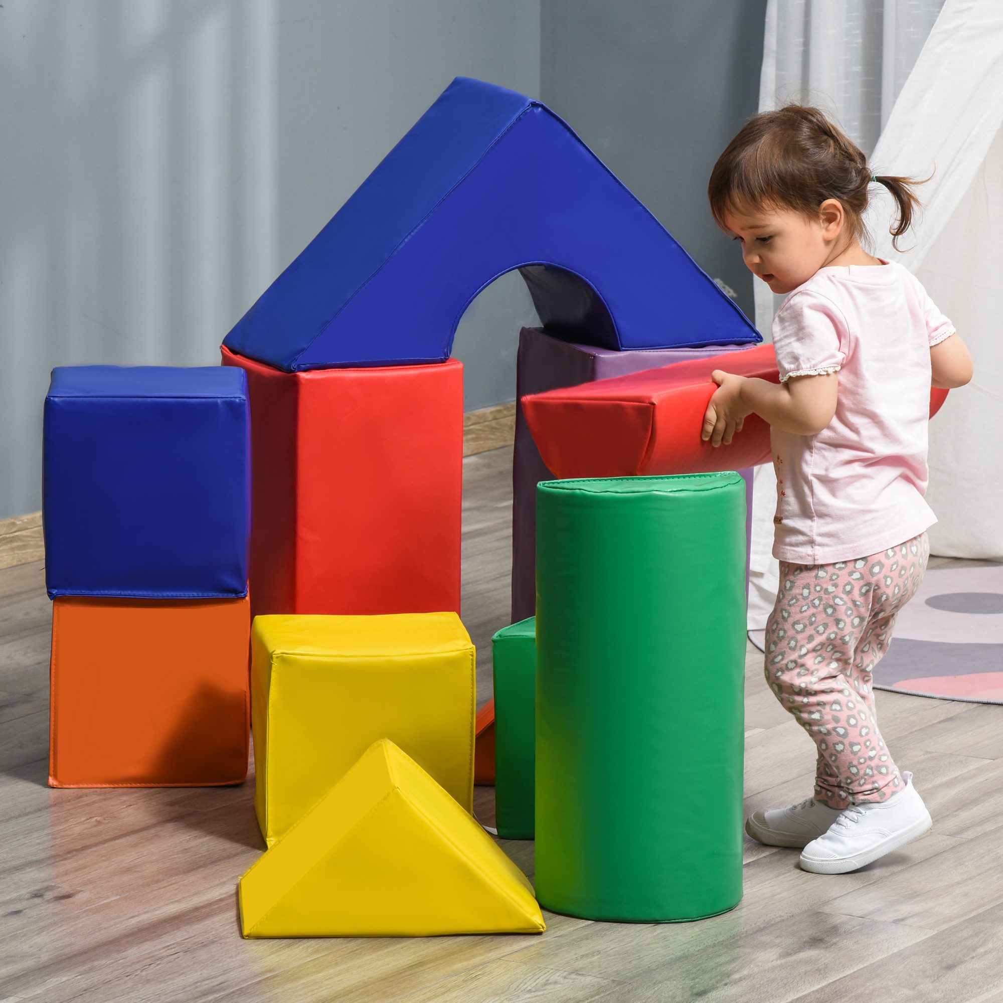 HOMCOM Schaumstoffbausteine Bauklötze zum Toben, Klettern Spielbausteine, (Riesenbausteine, 11 St., Bausteinset), für 1-3 Jahre Kinder, Kunstleder, Bunt
