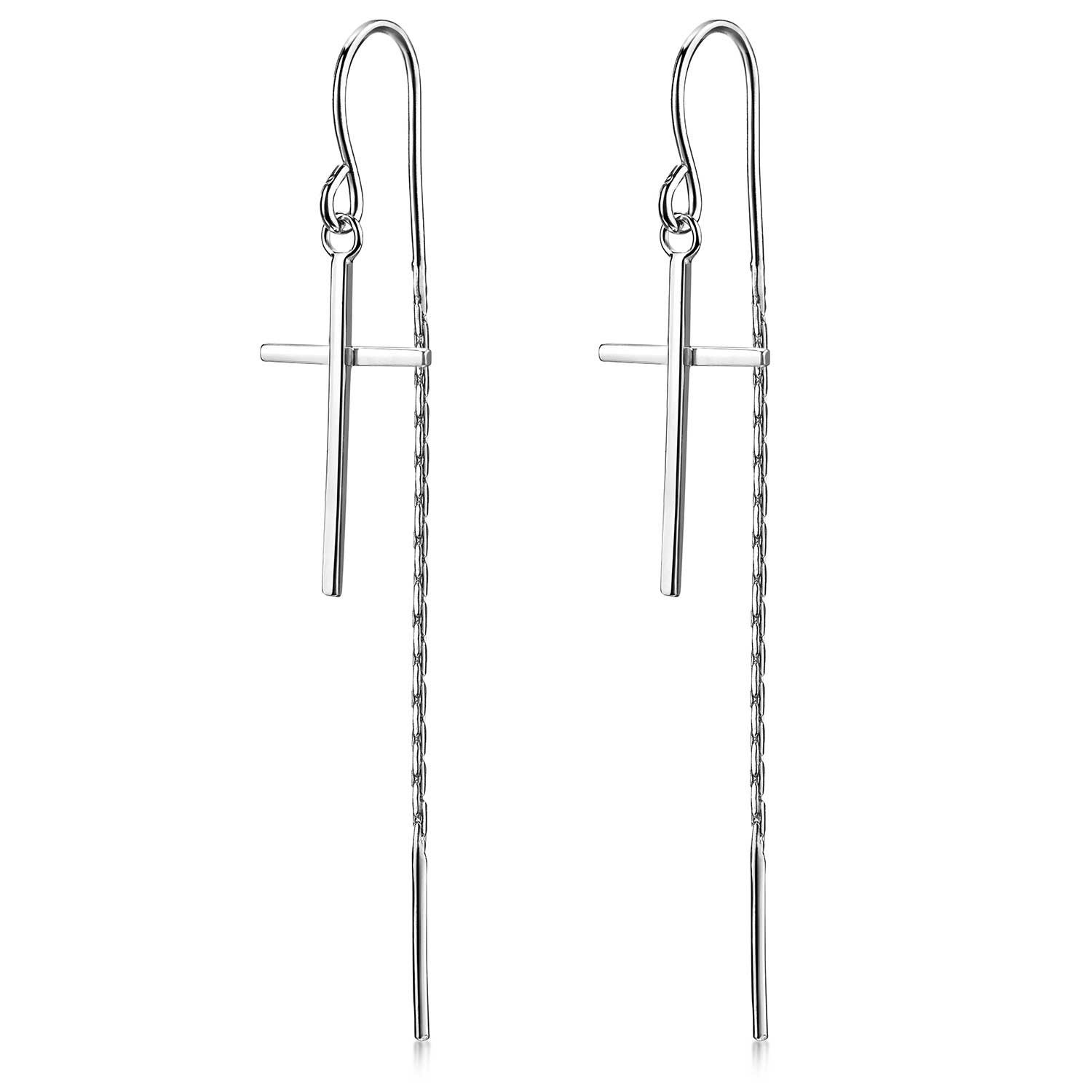 Materia Paar Ohrhänger Damen Kreuz Durchzieher filigran SO-303, 925 Sterling Silber