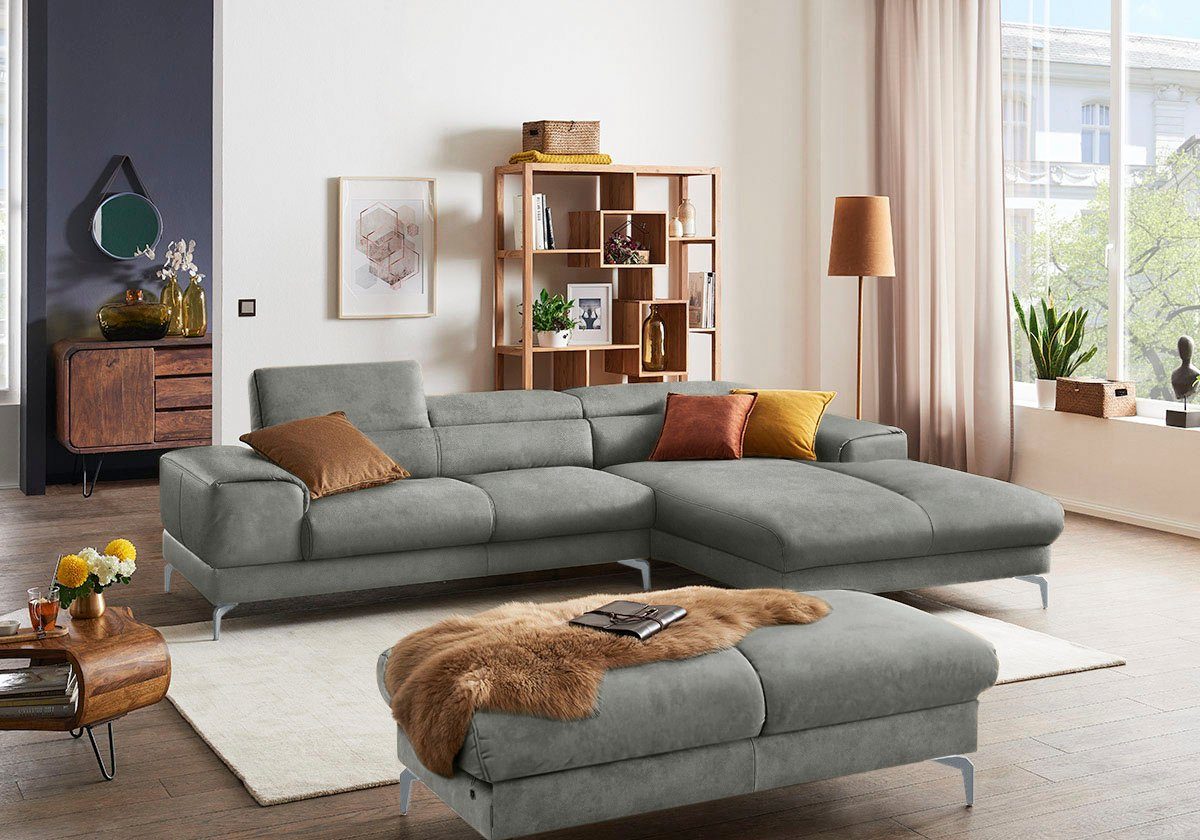 W.SCHILLIG Polsterhocker piedroo, Designsofa mit tollem Sitzkomfort, bequem, L-Form, Füße in Silber matt