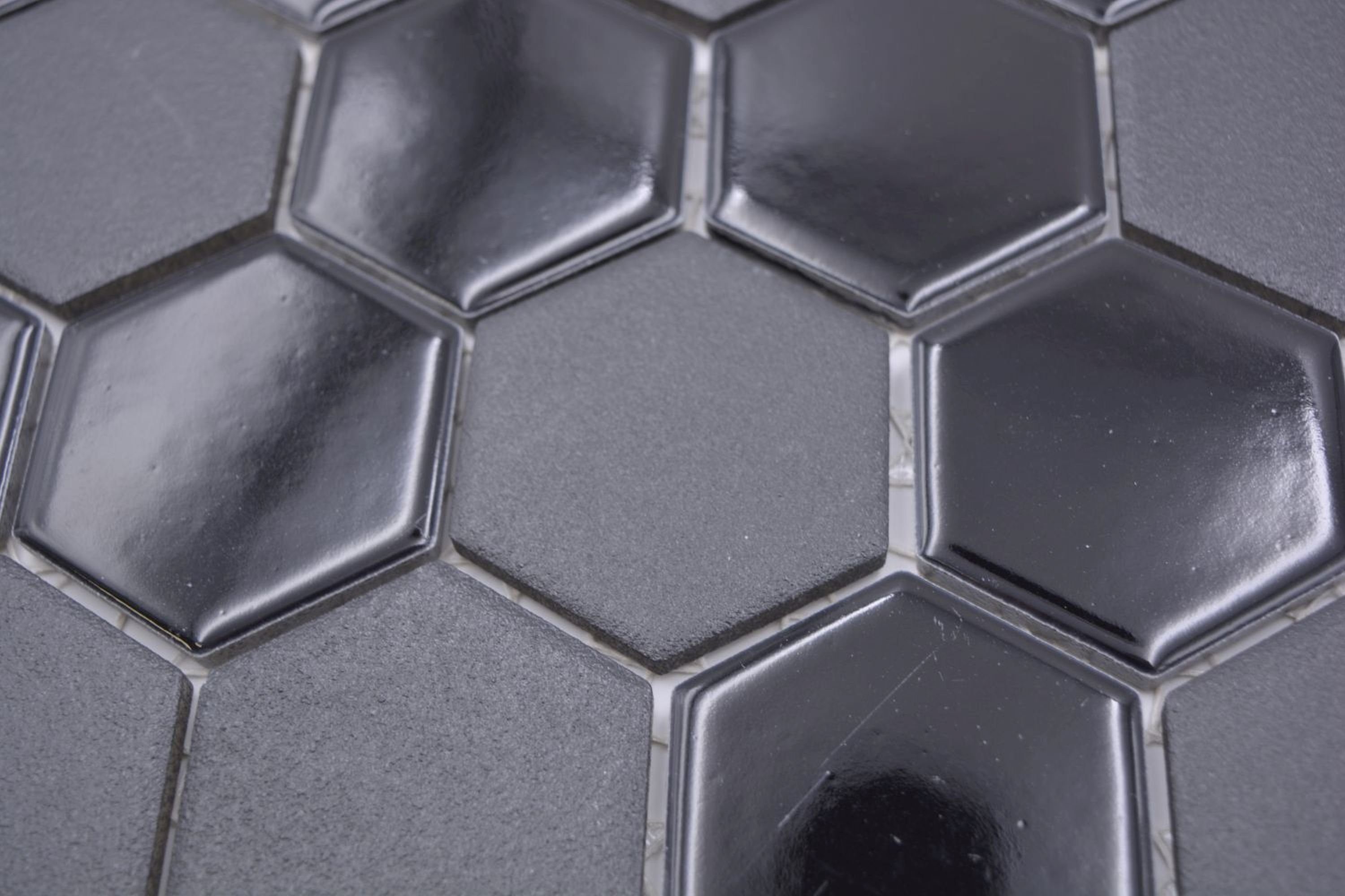 Mosani Bodenfliese Hexagon 10 schwarz matt / Mosaikmatten Mosaikfliesen Keramikmosaik
