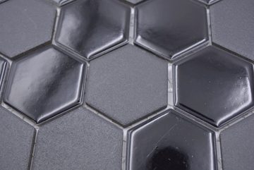 Mosani Bodenfliese Hexagon Keramikmosaik Mosaikfliesen schwarz matt / 10 Mosaikmatten