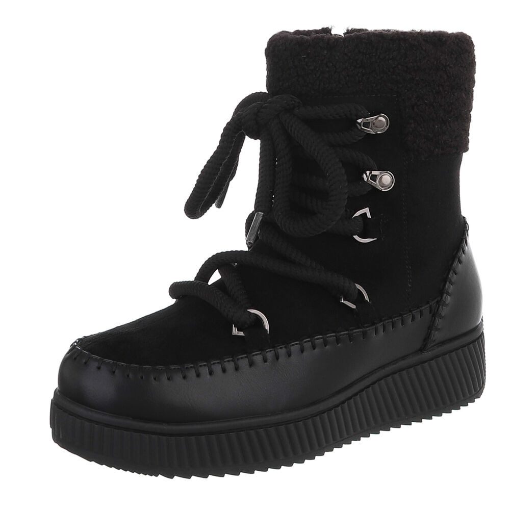 Ital-Design Damen Winterstiefel mit gefüttertem Schaft und rutschfester Sohle Stiefelette (90927466) Flach Plateaustiefeletten in Schwarz