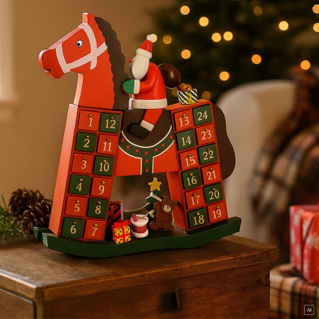 abc HOME befüllbarer Adventskalender Dekofigur Schaukelpferd, Holz, 40 cm