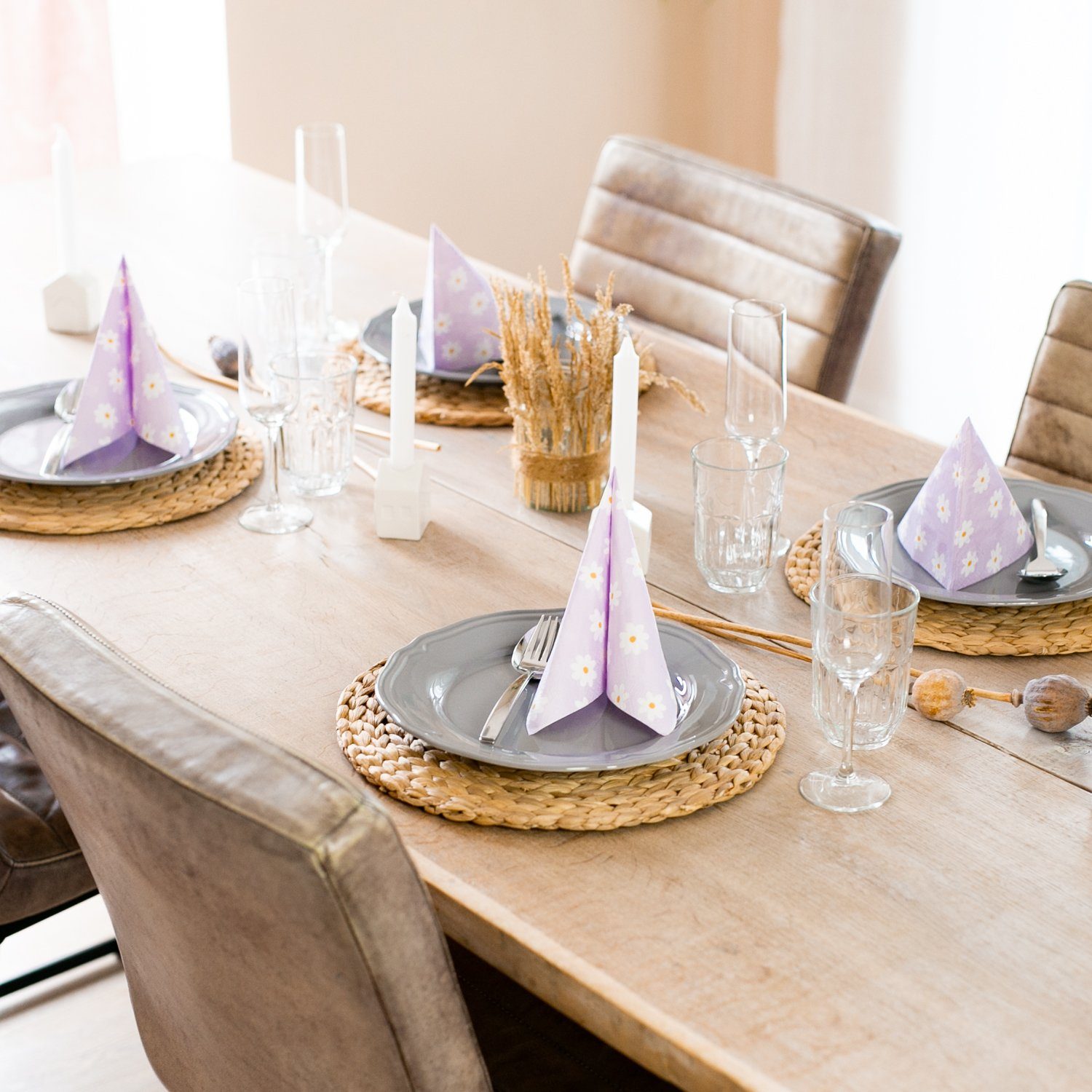 HMF Platzset Tischset rund, geflochten aus Wasserhyazinthe, (4 Stück, Set), abwaschbare Telleruntersetzer, ø 35 cm