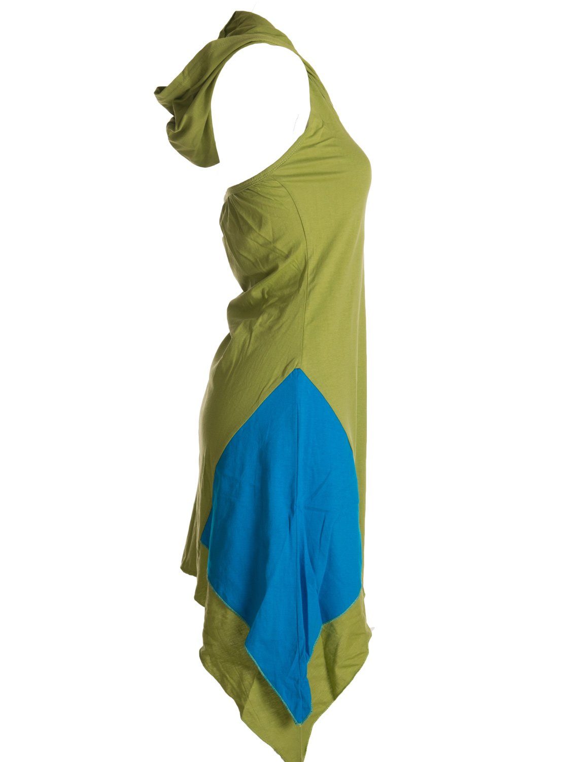 Zipfeltunika grün Boho, Vishes Elfen Hippie, Lagenlook Asymmetrisches Ethno, Style Neckholder Neckholderkleid