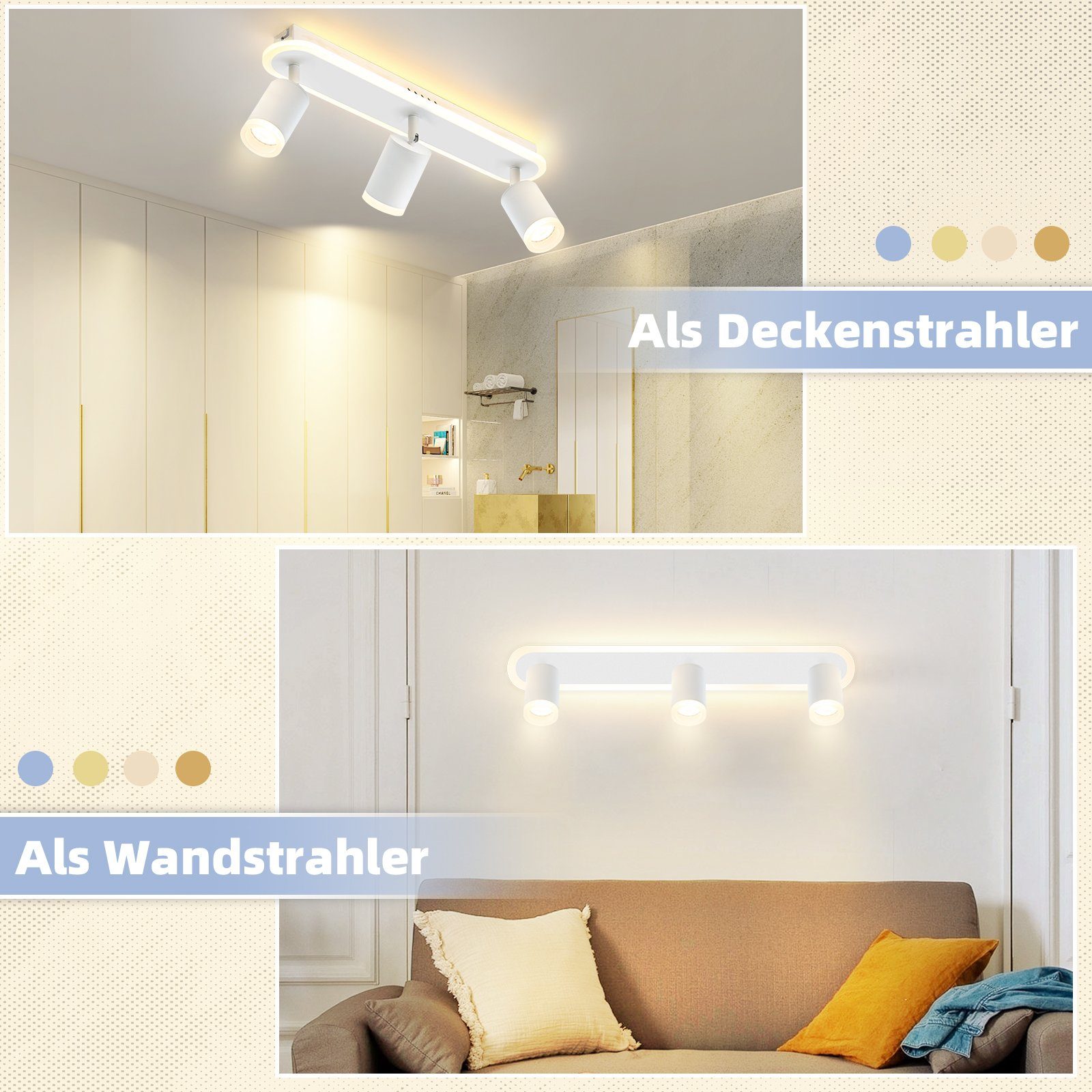 ZMH Deckenstrahler Schwarz/Weiß 3 Flammig Deckenlampe günstig online kaufen