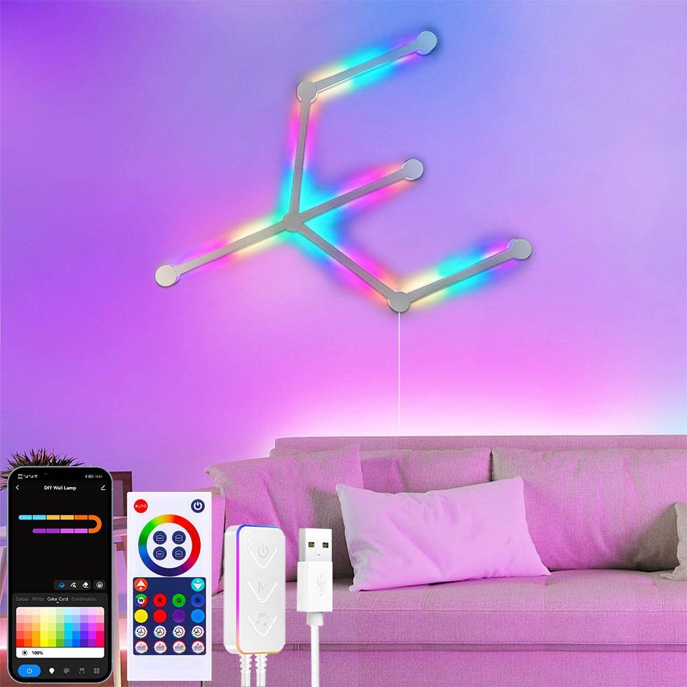 MUPOO LED Dekolicht LED Lichtleiste LED Wandleuchten LED Panel Smart Lampe Wandlampe, 6 Stück, Lines Starter Kit 6 PK/9 PK, LED fest integriert, LED Lichtplatten,RGB farbig(Mit Fernbedienung) Verfügbare Anwendungen, für Wohnzimmer,Schlafzimmer, DIY-Formen DIY-Enthusiasten, Geschenke