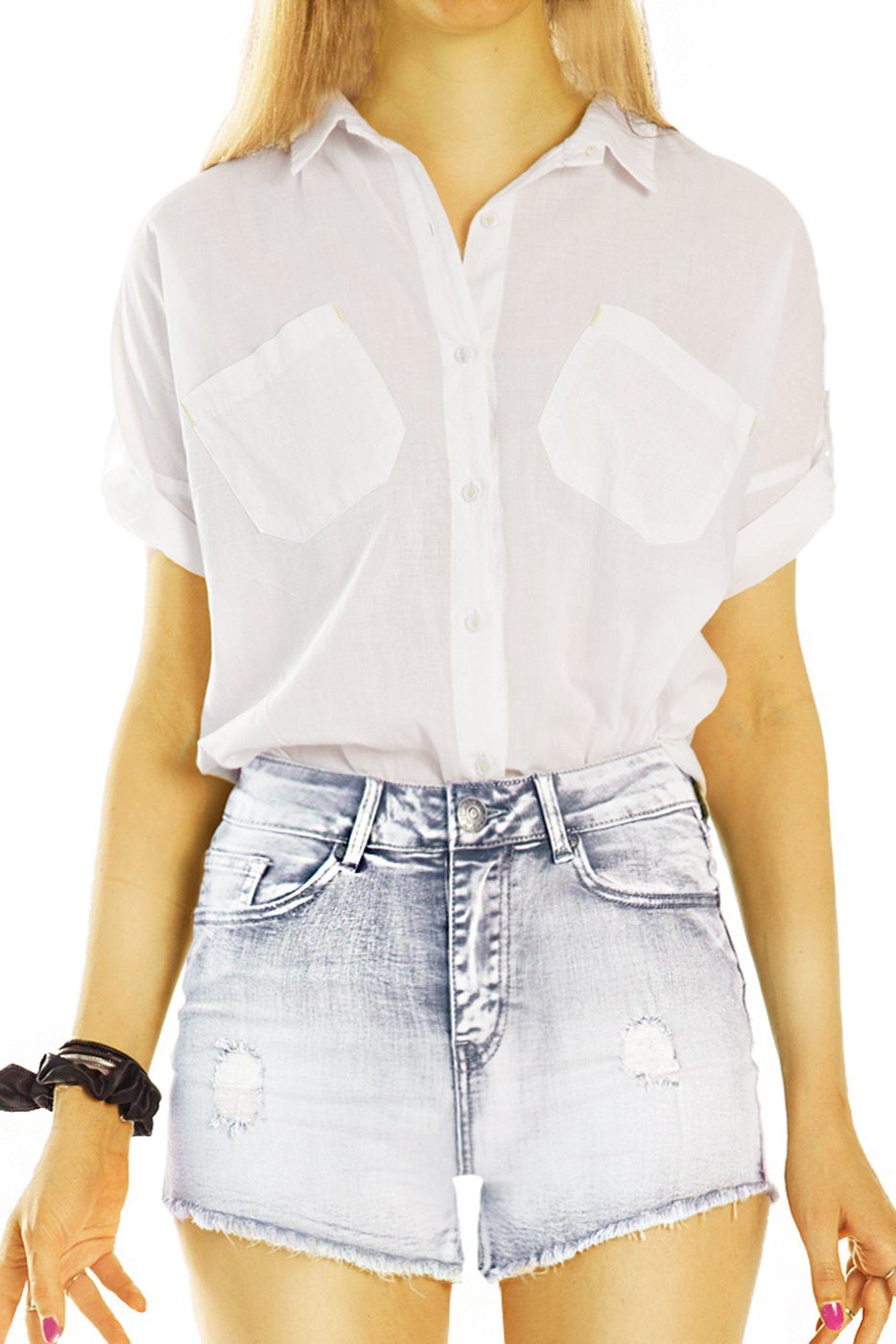 be styled Jeanshotpants Jeanshotpants High Waist Shorts Hotpants Kurze Hose -Damen - j54k destroyed Optik