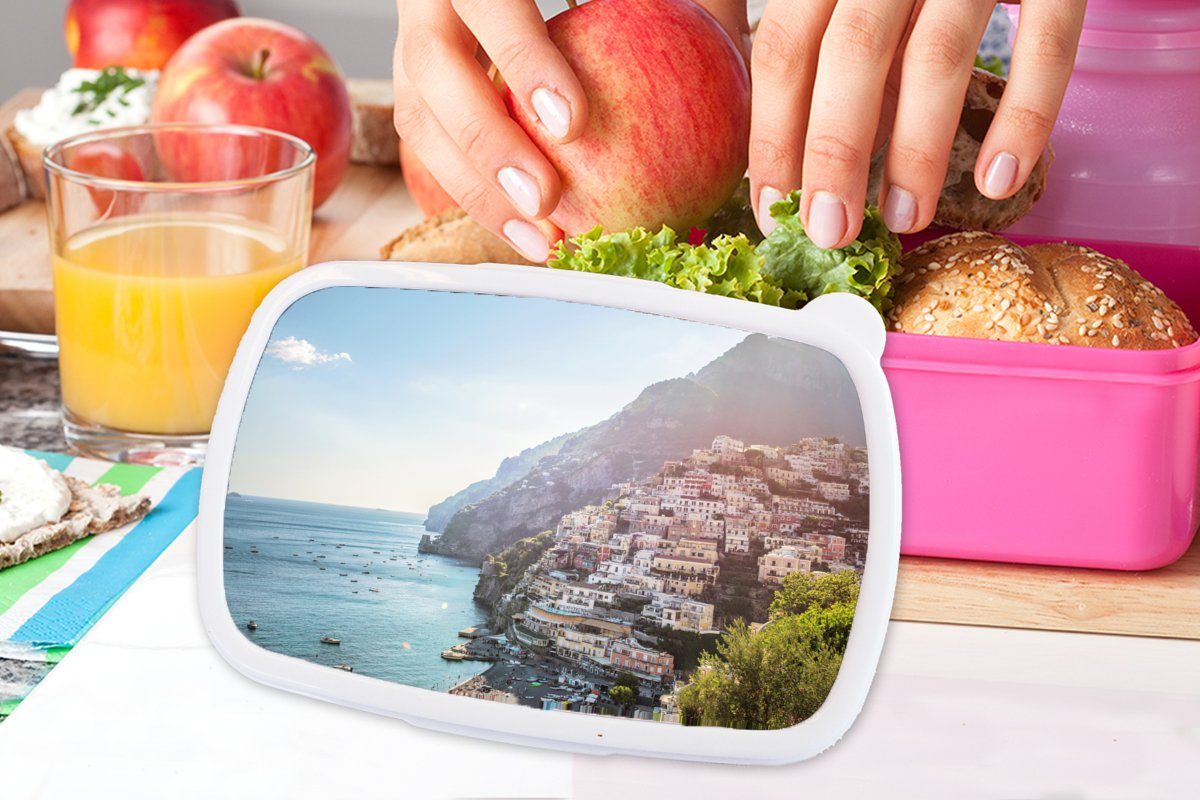 - Brotbox rosa Häuser, Kinder, Mädchen, Snackbox, Felsen Brotdose Lunchbox MuchoWow - (2-tlg), Italien Kunststoff Erwachsene, für Kunststoff,