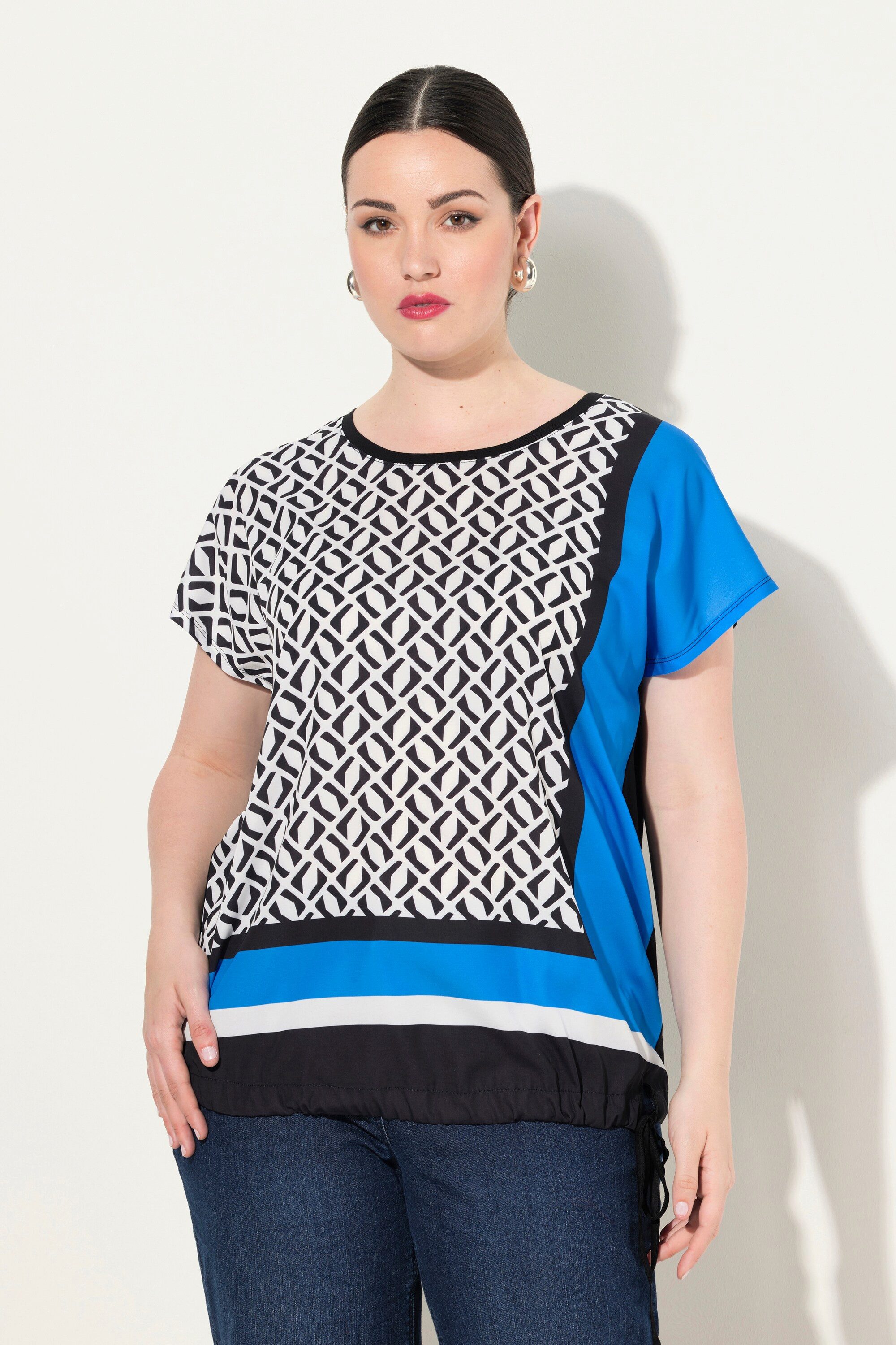 Ulla Popken Druckbluse Blusenshirt Patchlook Satinfront günstig online kaufen
