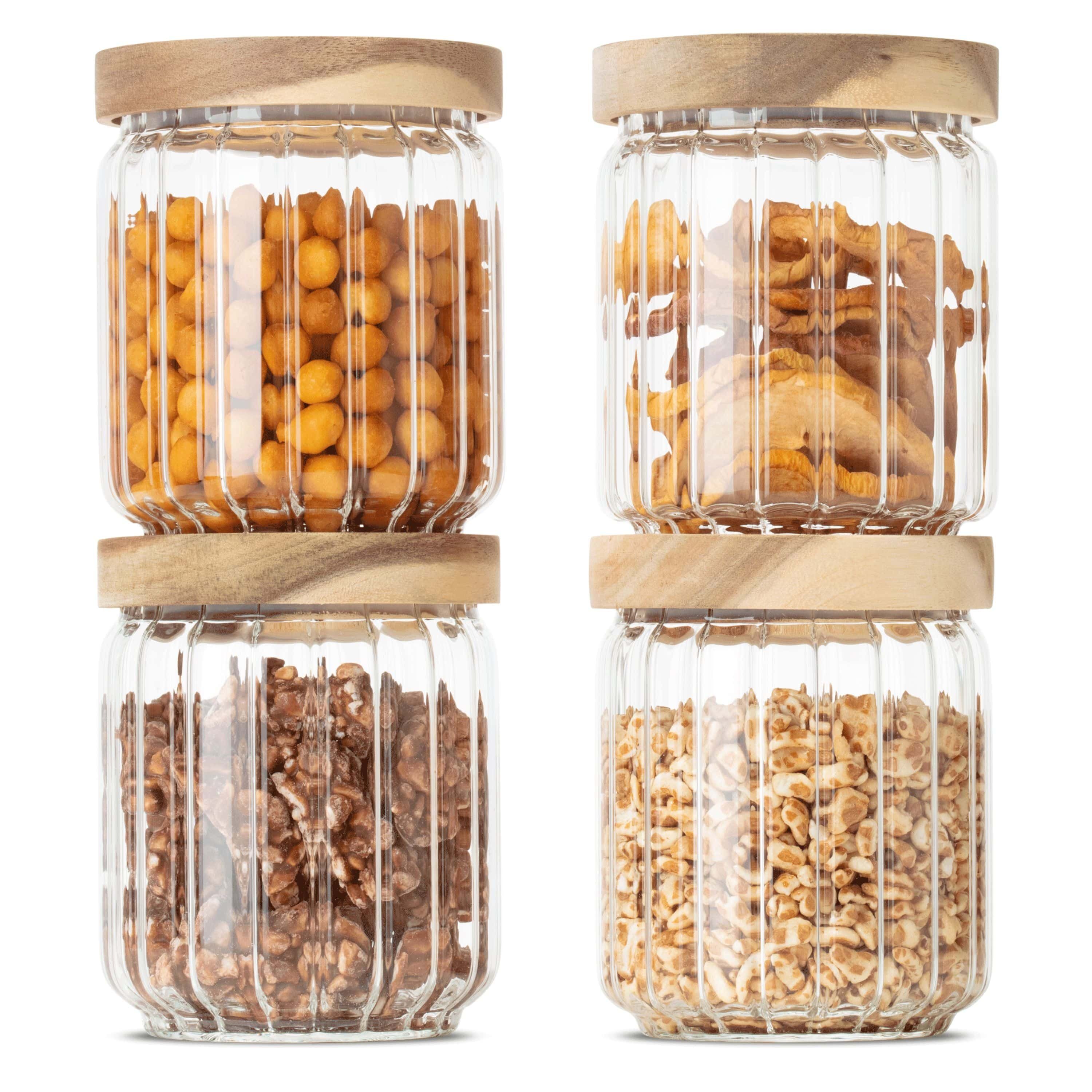 Econovo Vorratsglas geriffelt, (Set, 4-tlg., stapelbar & luftdicht), Vorratsdosen aus Glas für Lebensmittel groß & klein