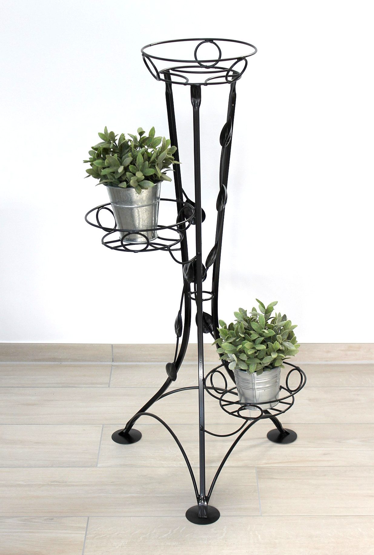 DanDiBo Blumenständer Blumentreppe Metall Schwarz 100 cm mit 3 Ablagen KW041 Blumensäule, Pflanzenständer Pflanzensäule Blumenhocker