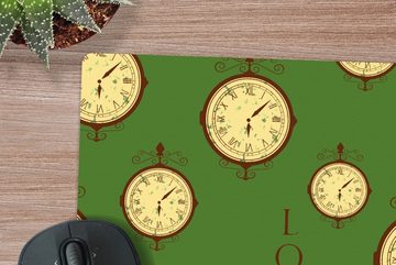 MuchoWow Gaming Mauspad London - Vintage - Uhr - Muster (1-St), Mousepad mit Rutschfester Unterseite, Gaming, 40x40 cm, XXL, Großes