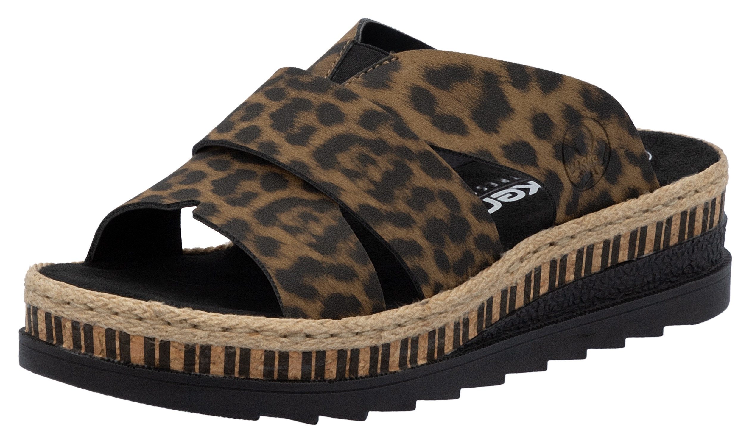 Rieker Pantolette, Keilabsatz, Sommerschuh, Schlappen mit Juteumrahmung