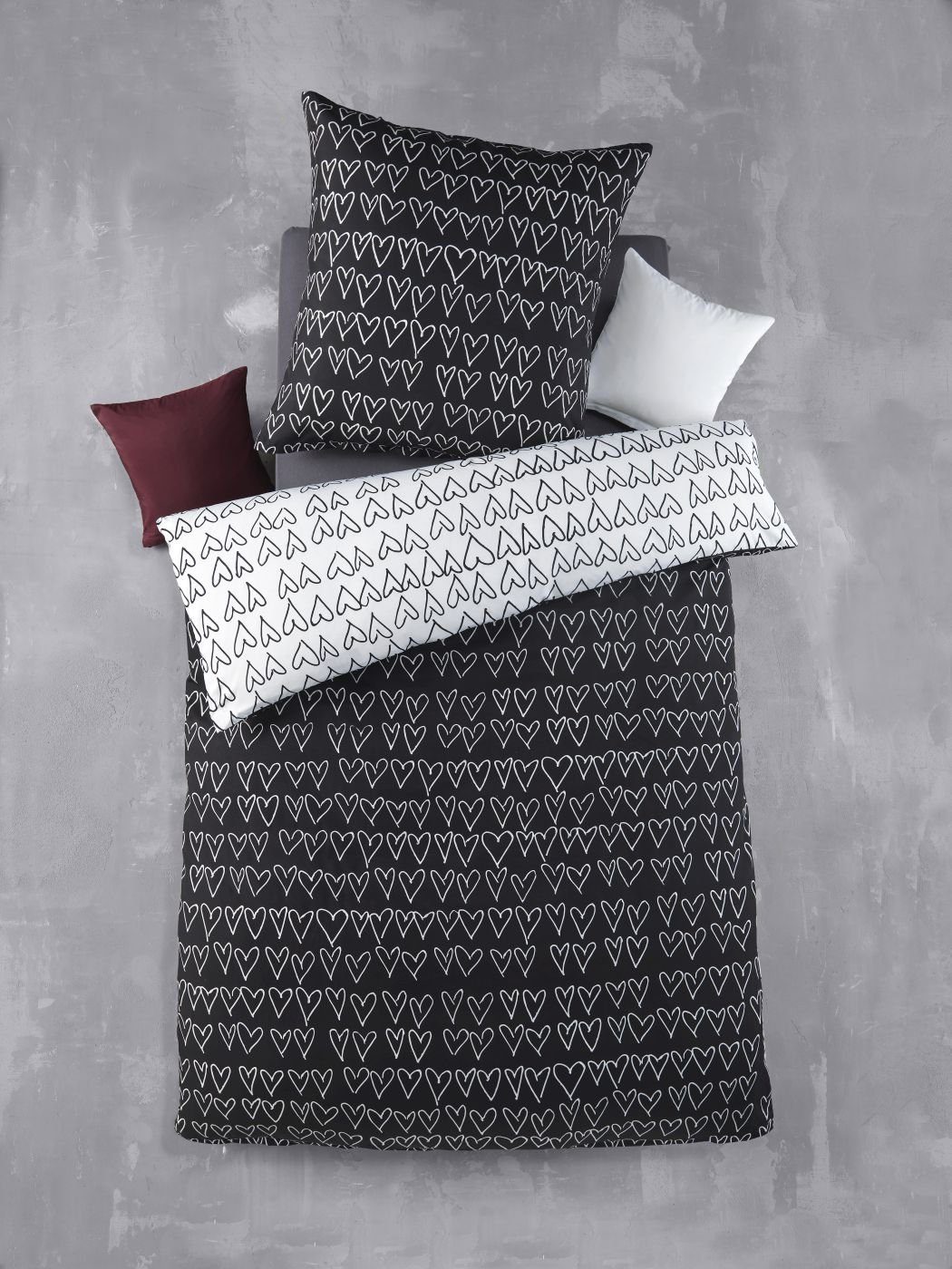 soma Bettwäsche Bettwäsche 135 cm x 200 cm Herz schwarz weiß, Bettbezug Kop günstig online kaufen