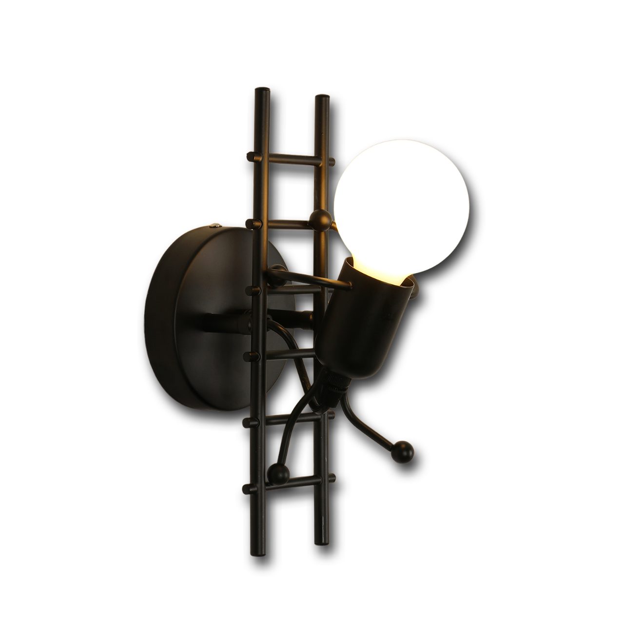 Riserva LED Dekolicht Wandleuchte Schwarz E27 Kletterfigur Metall Vintage, E27 Glühbirne, für Flur, Gang, Café