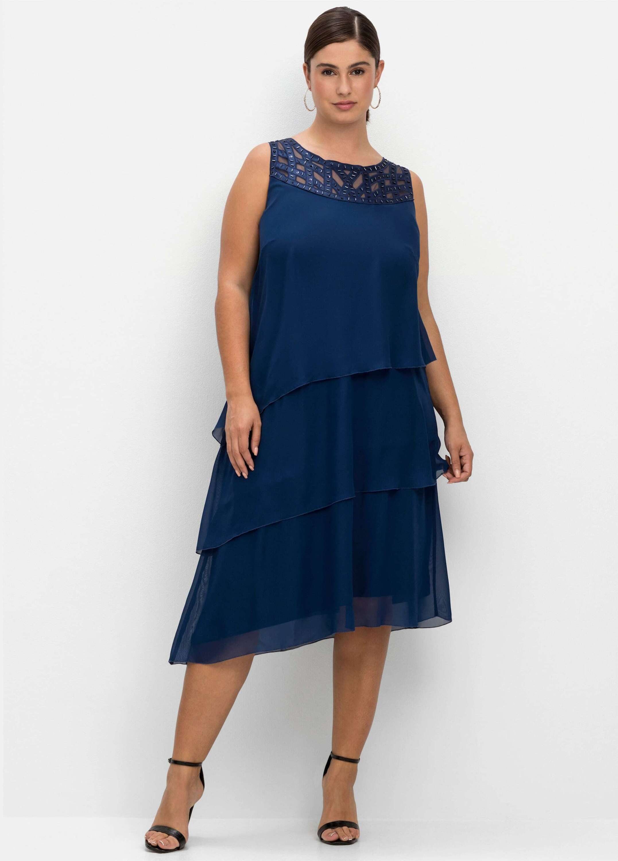 Sheego Etuikleid Cocktailkleid Ärmellos im Layerlook, mit Pailletten günstig online kaufen