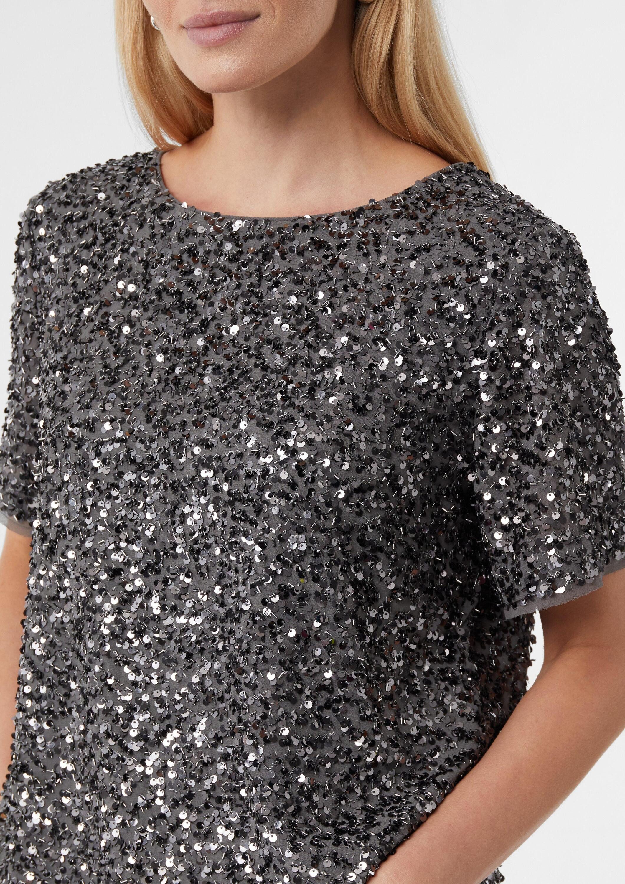comma Kurzarmbluse Bluse Blusenshirt mit Pailletten