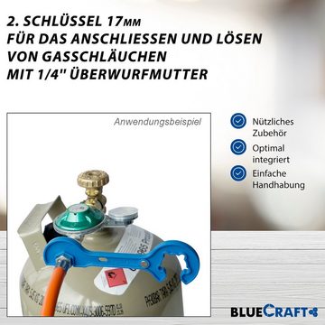 BlueCraft Camping-Gas, 5 kg Gasflasche, Schlauch 150 cm und Gasreglerlöser + 17er Schlüssel