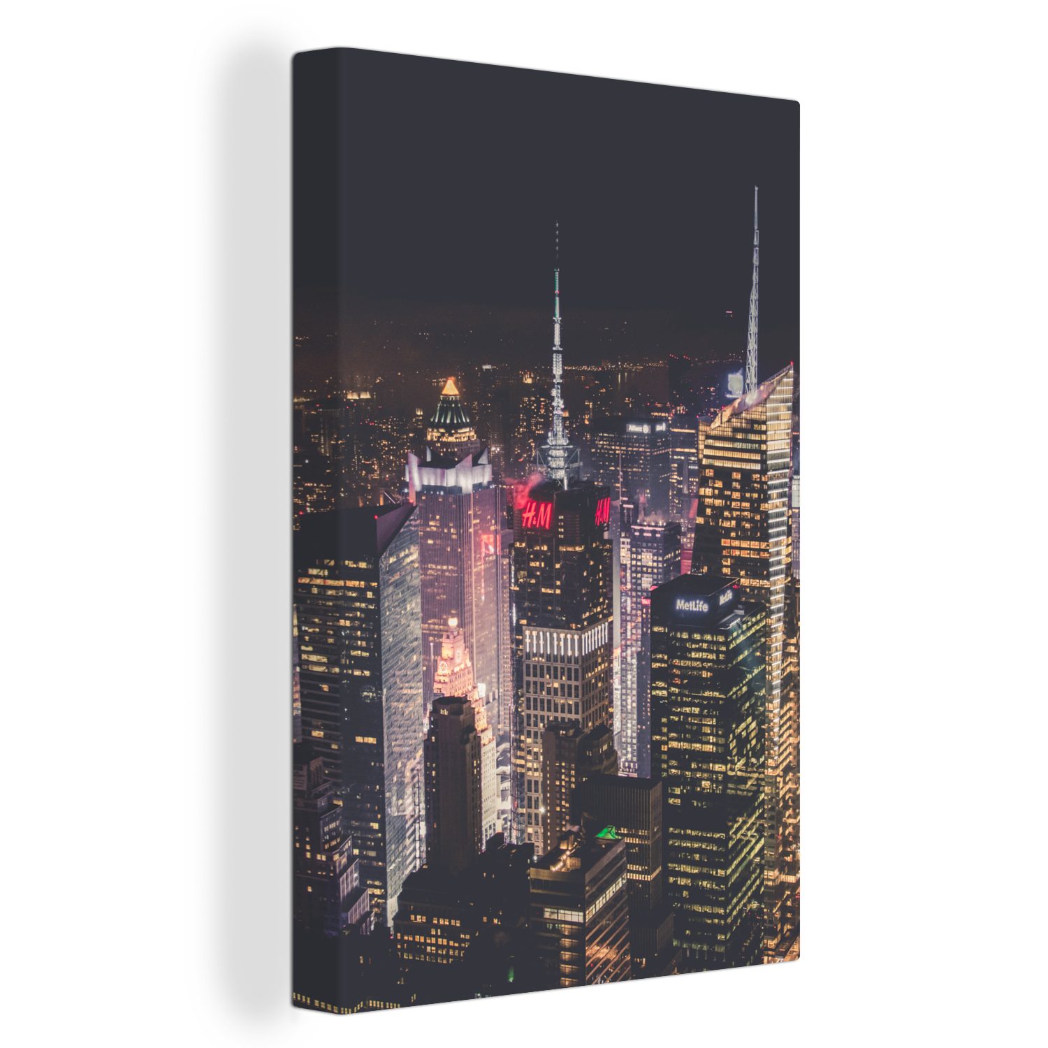 OneMillionCanvasses® Leinwandbild New York - Nacht - Logo, (1 St), Leinwandbild fertig bespannt inkl. Zackenaufhänger, Gemälde, 20x30 cm