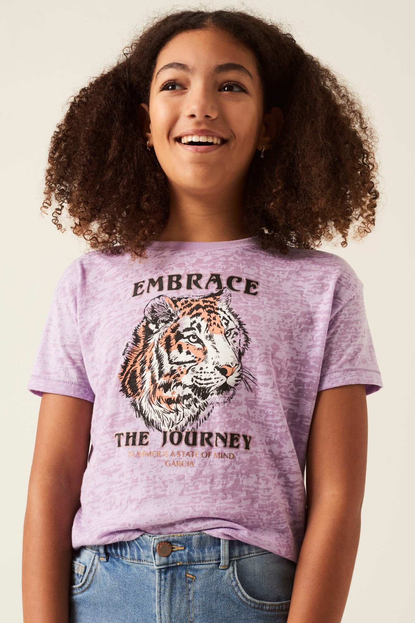 Garcia T-Shirt mit Tigerprint lila blush