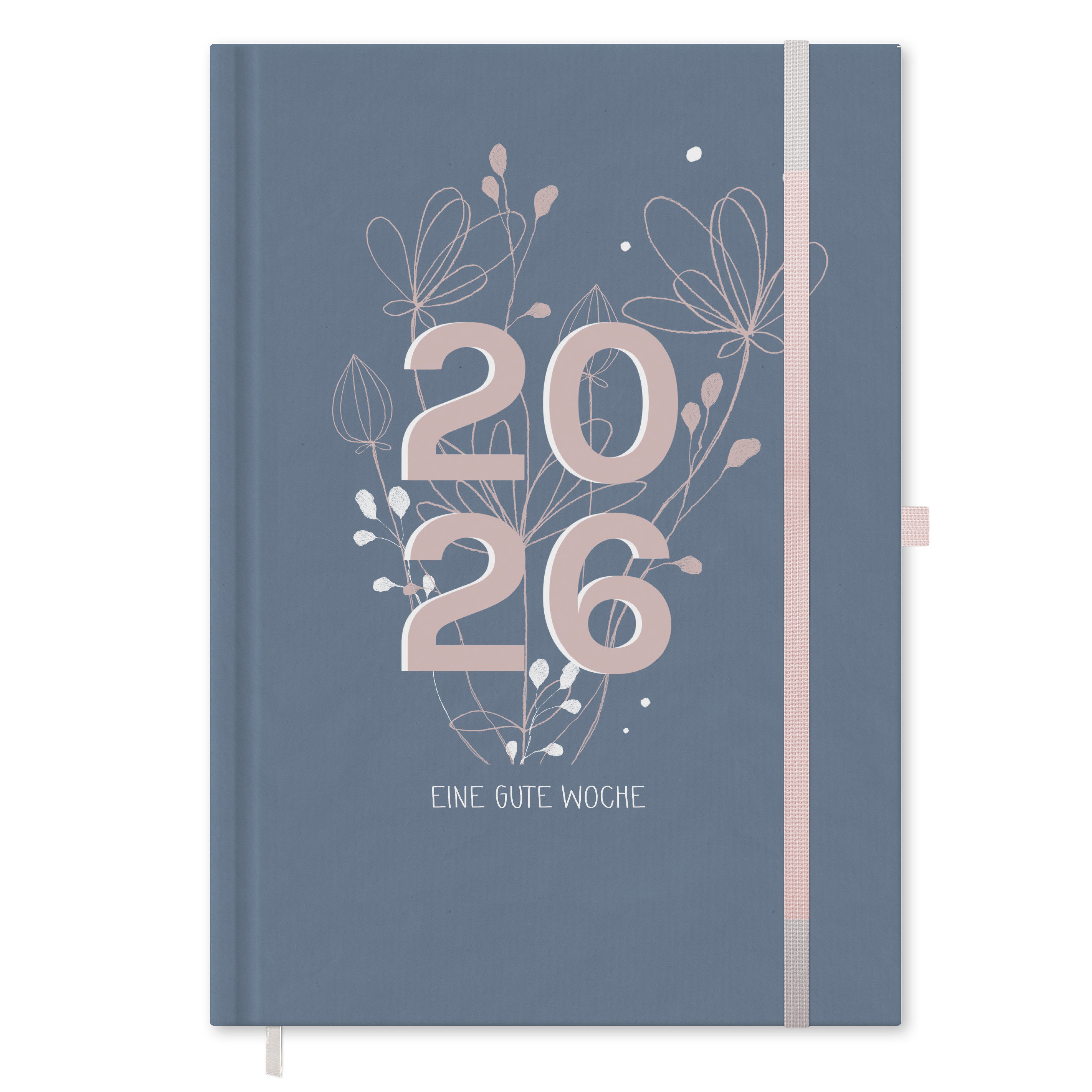 Eine der Guten Verlag Terminkalender Terminplaner 2026 - A5, blau rosa weiß, 1 Doppelseite / Woche, 144 S. FSC-Papier, Softcover, klimaneutral