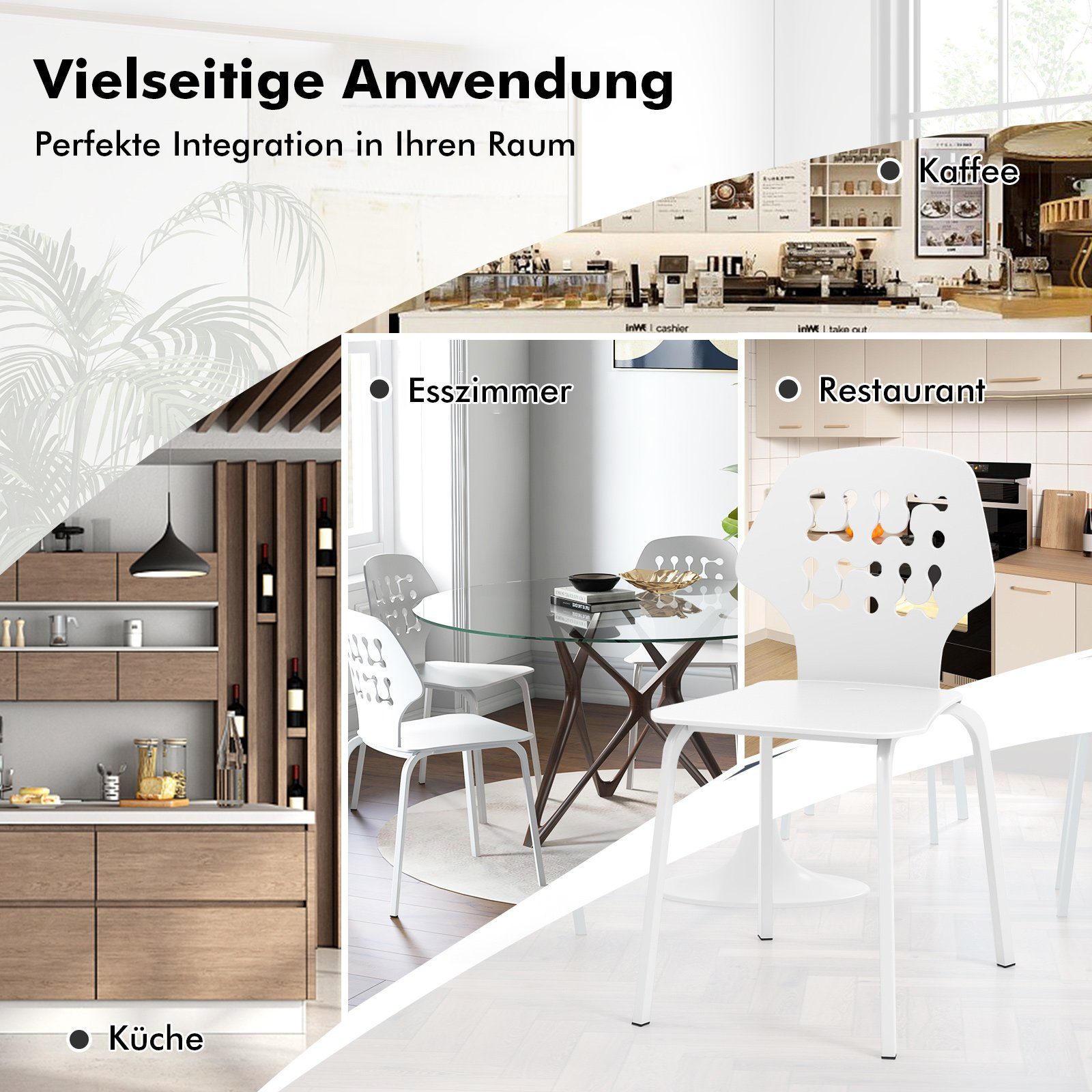 COSTWAY Esszimmerstuhl (4 St), mit durchbrochenem Rückenlehne, bis 150kg