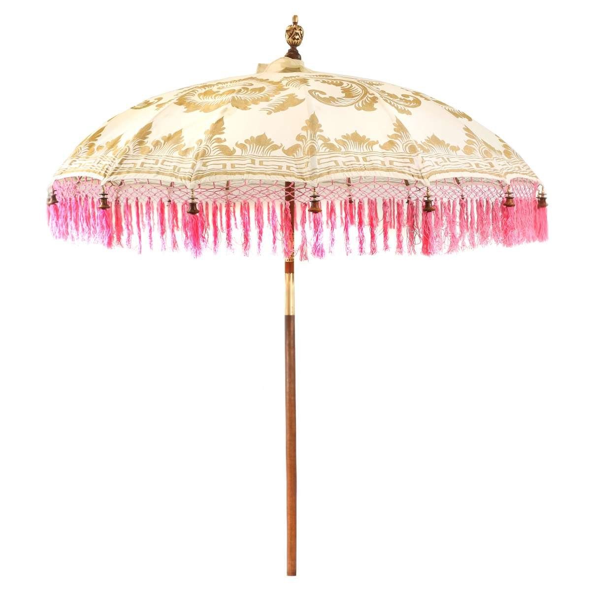 Oriental Galerie Sonnenschirm Balinesischer Sonnenschirm 180 cm mit goldener Bemalung Weiß Pink