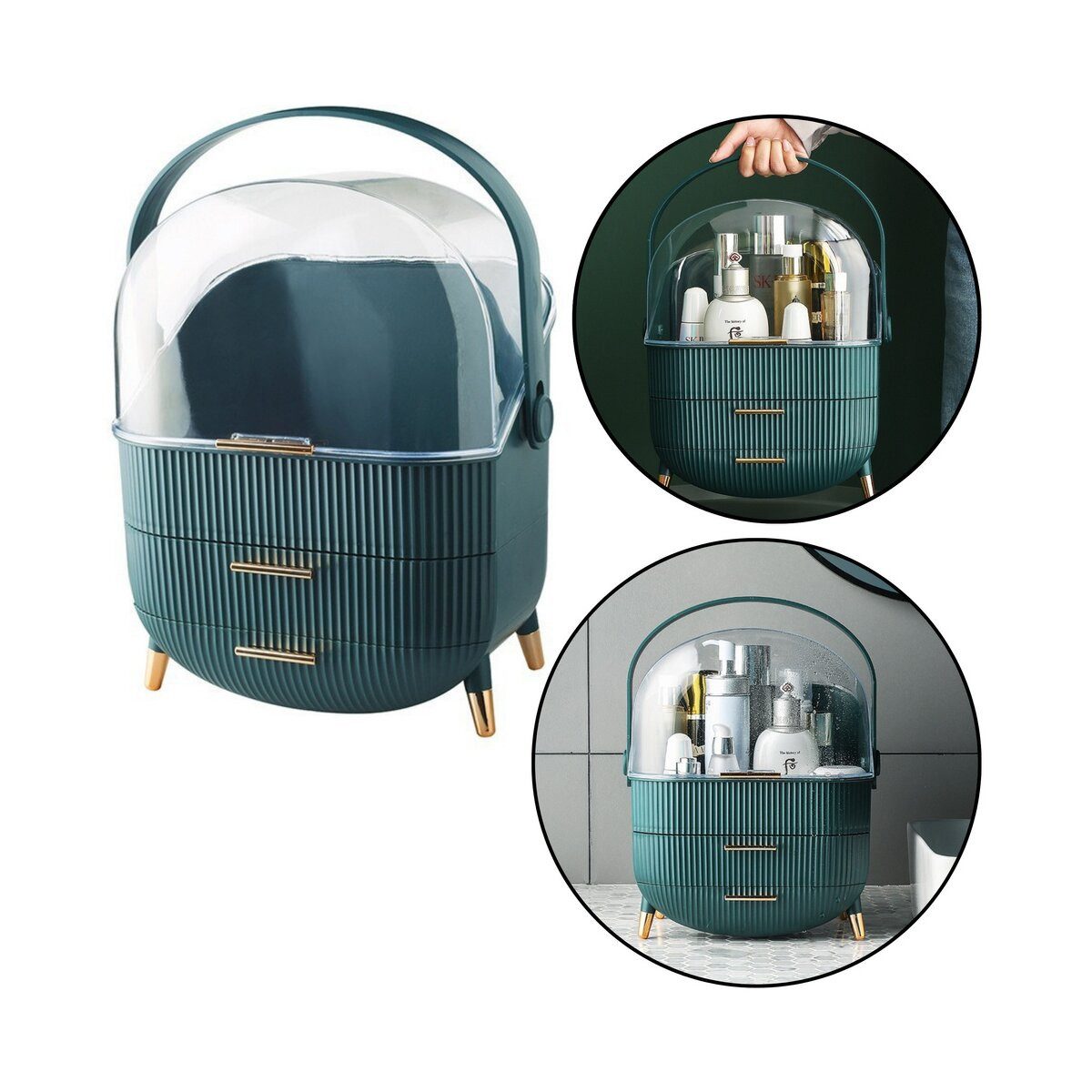 Wisam Kosmetikbox Kosmetik Organizer mit Deckel 2 Schubladen Grün