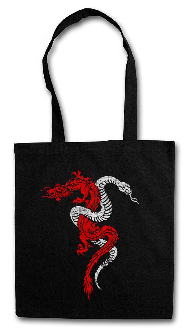 Beuteltasche Dragon & Snake Sign Stofftasche Serpent Drache Schlange Tattoo RPG