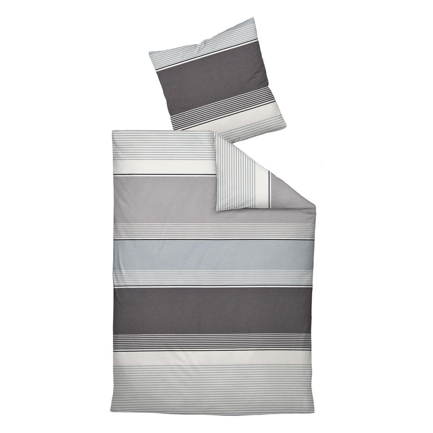 Janine Bettwäsche DAVOS, Grau, Weiß, 155 x 220 cm, Baumwolle, 2 teilig, mit günstig online kaufen