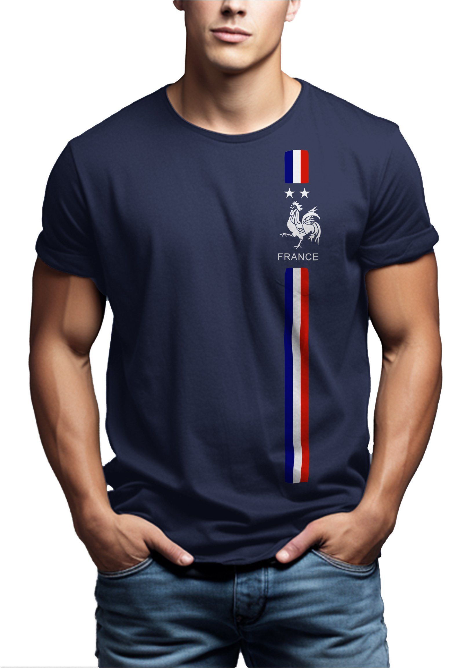 MAKAYA Print-Shirt Herren Fußball Trikot Flagge Geschenke Männer Frankreich Fahne Blau