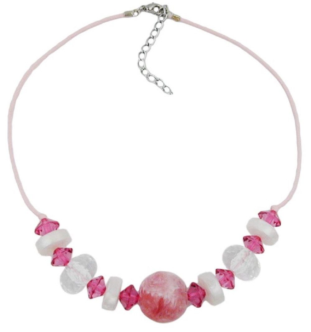 Collier Kette Kunststoffperlen rosa-marmoriert kristall 45 cm