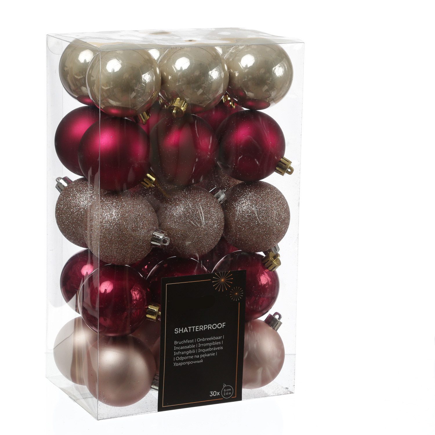 MARELIDA Weihnachtsbaumkugel Weihnachtskugeln Christbaumkugeln bruchfest 6cm pink rosa 30 Stück (30 St)