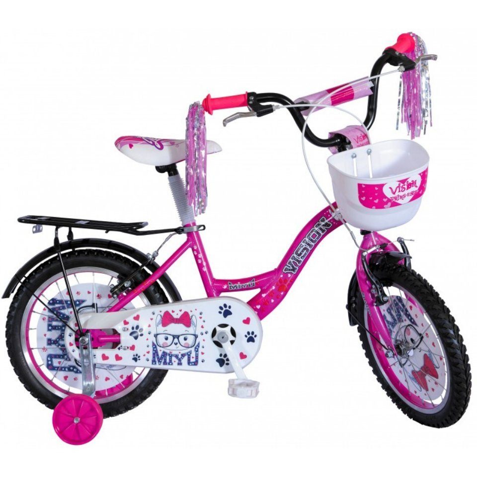 Vision Kinderfahrrad Kinderfahrrad 16 Zoll Mädchen Mit Fahrradkorb Vorne Stützräder  Kinderfahrrad Kettenschutz Fahrrad Schutzblech Kinder Fahrrad Mit Puppen  Fahrradsitz Puppe Ab 4 Jahre