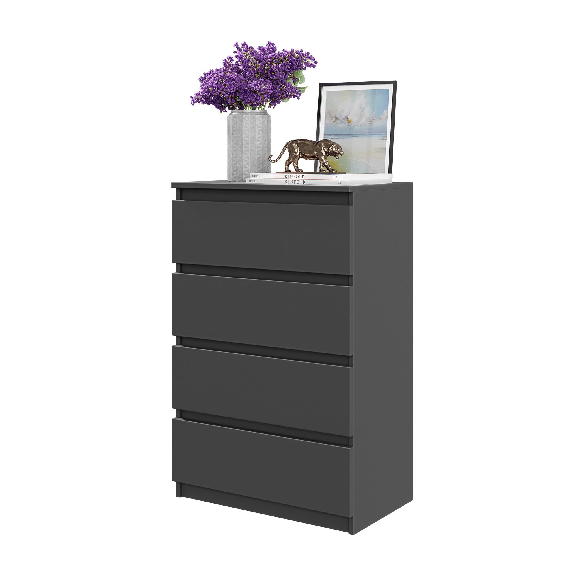 Kommode GABRIEL 4 Schubladen - Anthrazit Grau H92cm B60cm T33cm