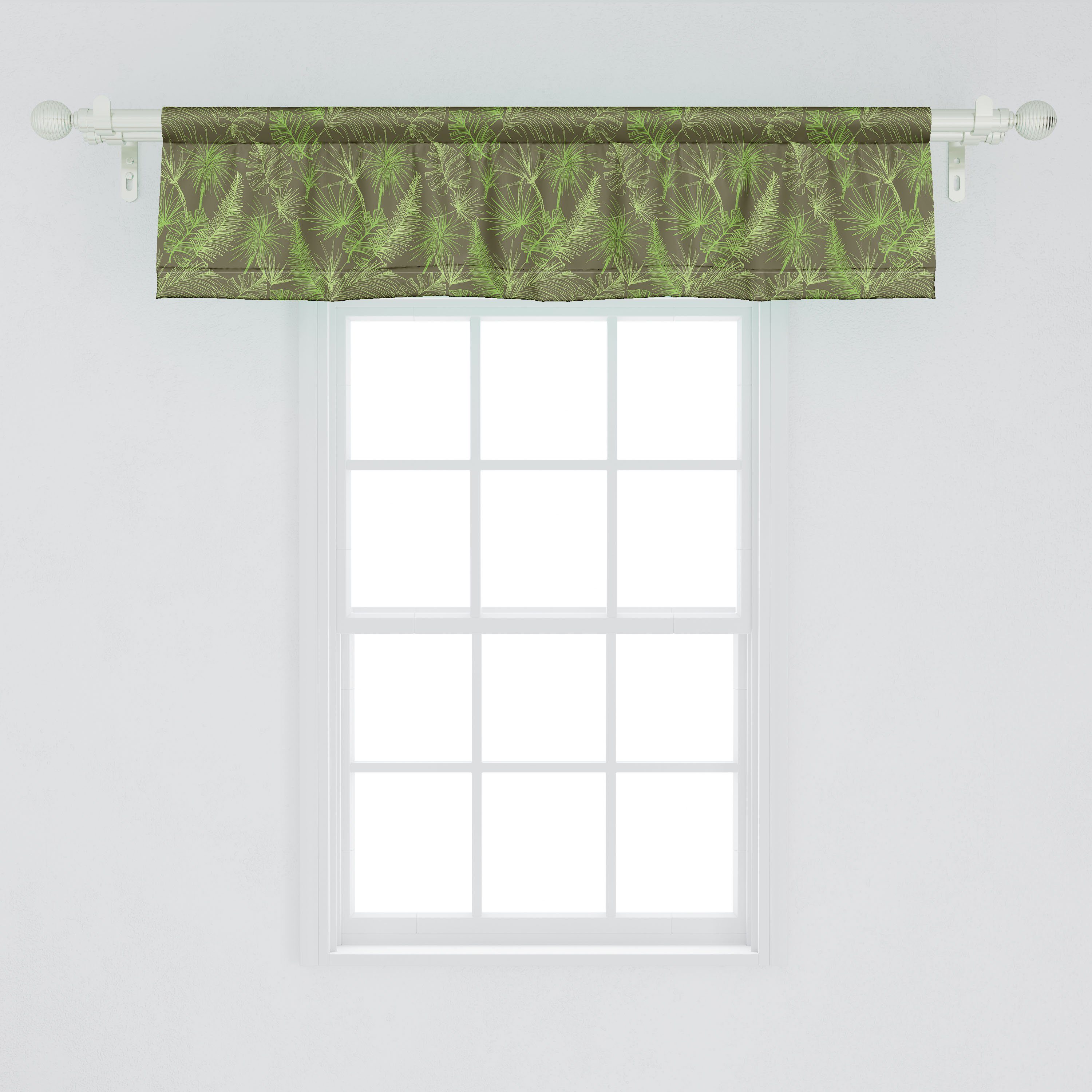 Scheibengardine Vorhang Abakuhaus, Palmen für Dschungel-Laub Dekor Blätter Volant Microfaser, Küche Schlafzimmer mit Stangentasche