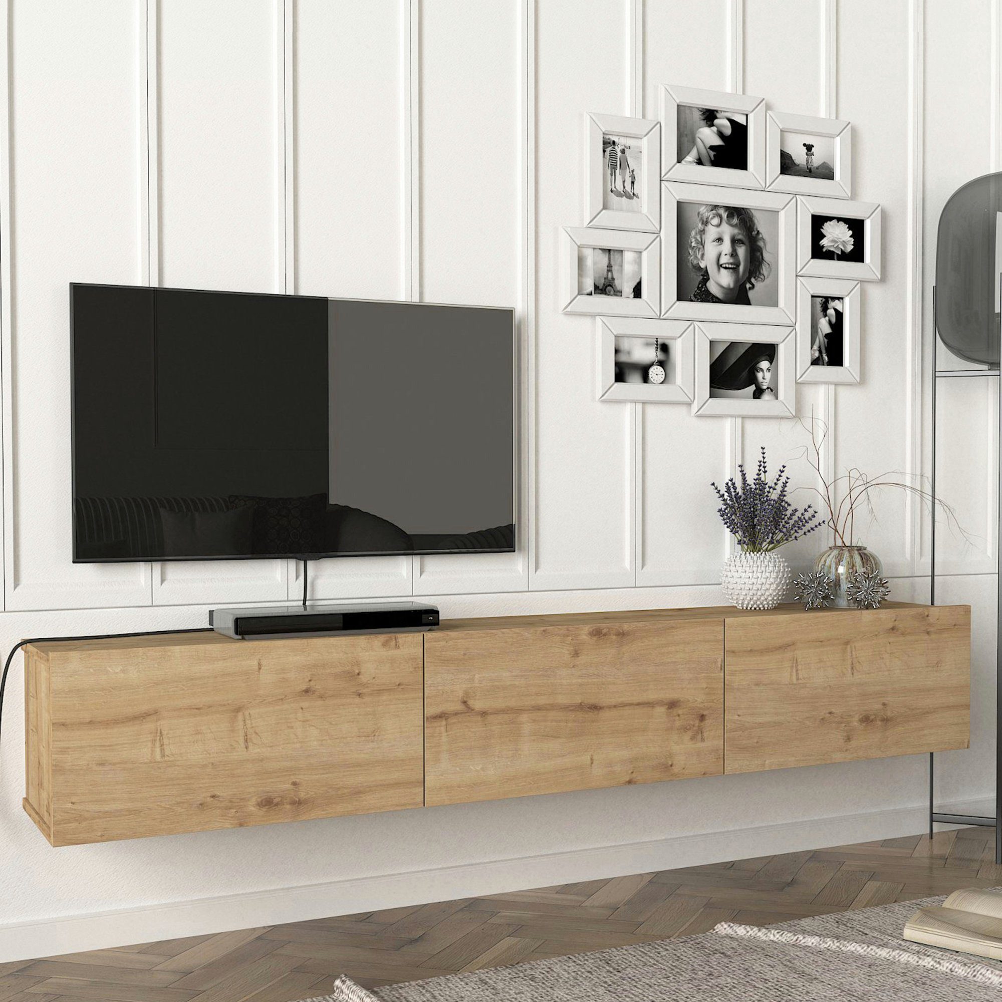 en.casa TV-Schrank »Vihti« Fernsehschrank 180x31x29,5cm Eiche-Optik günstig online kaufen