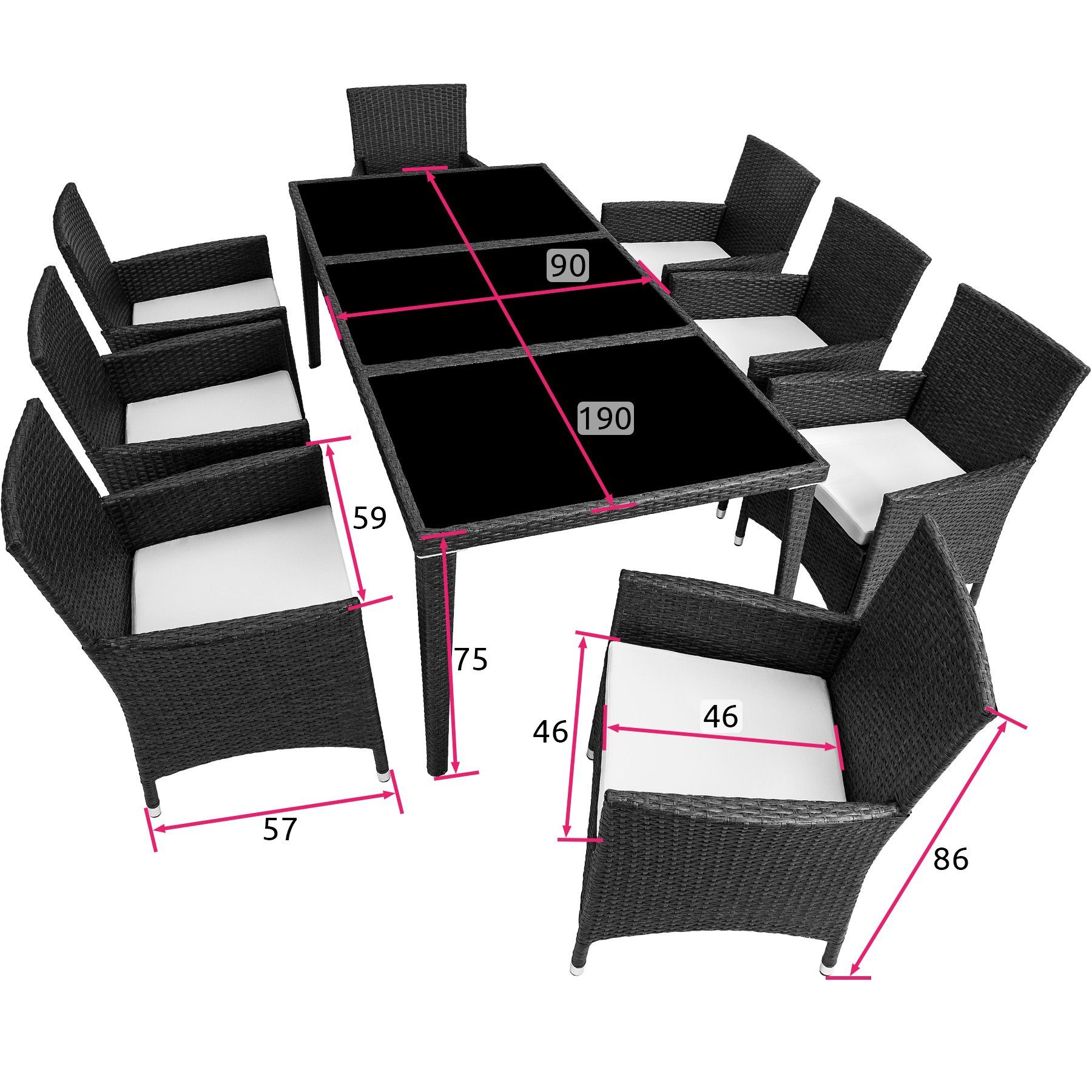 tectake Sitzgruppe Monaco, (Set, 9-tlg) hellgrau