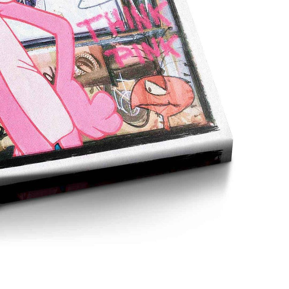 mit Leinwandbild, silberner Rahmen pink Rahme DOTCOMCANVAS® Art Panther Der comic Leinwandbild Pop premium rosarote