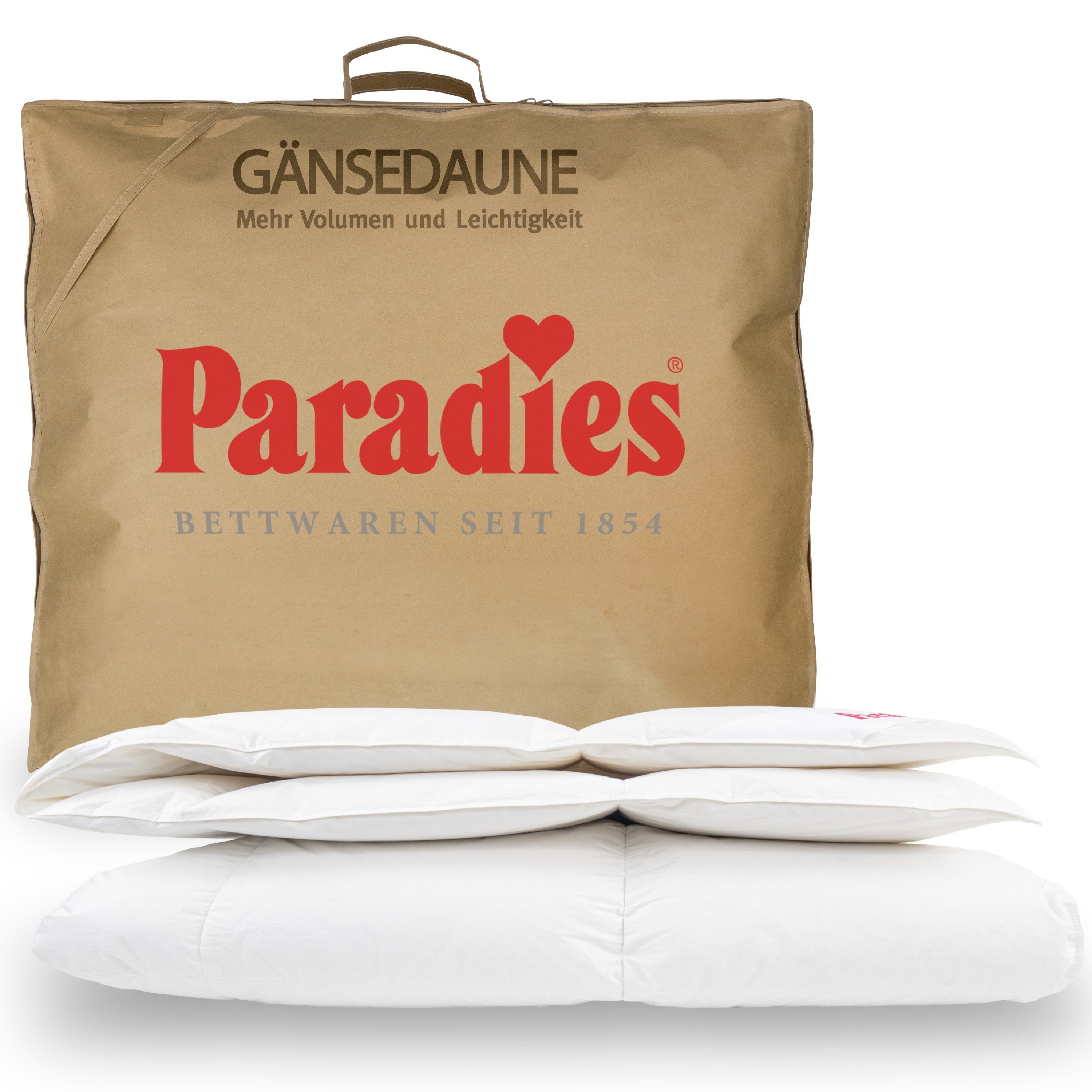 Paradies Gänsedaunenbettdecke Gabi 90, Daunendecke 135x200 cm, 155x220 cm und 200x200 cm, Füllung: 90% Daunen, 10% Federn, Bezug: 100% Baumwolle, leichte Sommerdecke 135 x 200cm, Made in Germany