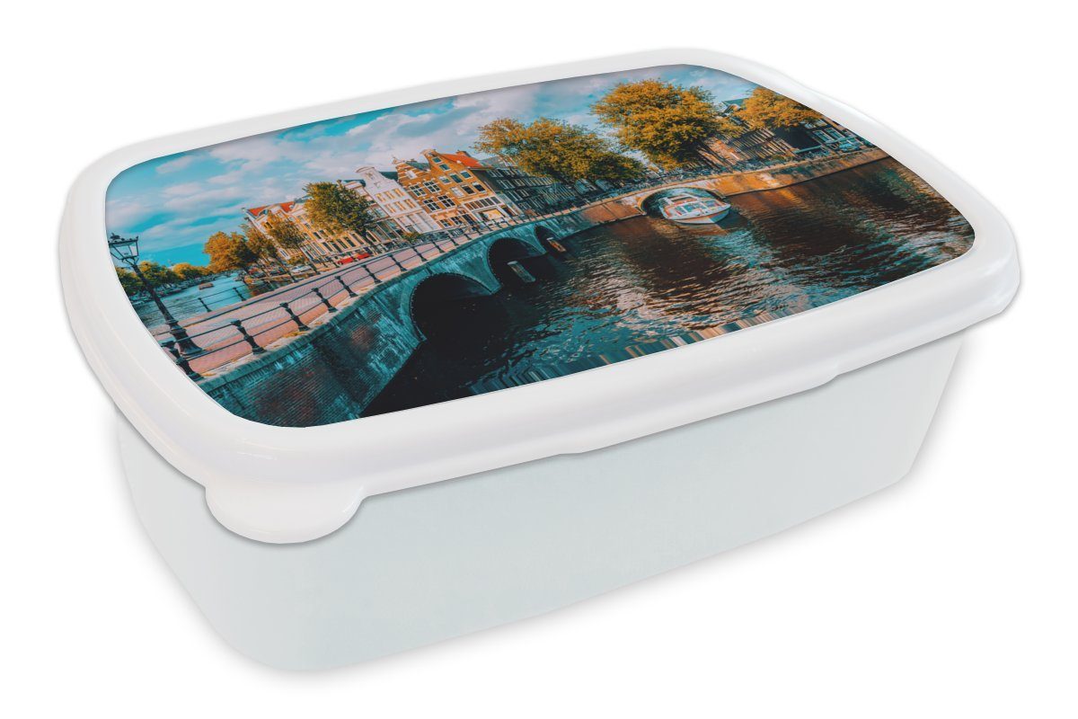 MuchoWow für und Gracht, Lunchbox Kunststoff, und - Brotbox Erwachsene, (2-tlg), Mädchen Brotdose, für Jungs Amsterdam Panorama weiß - Kinder