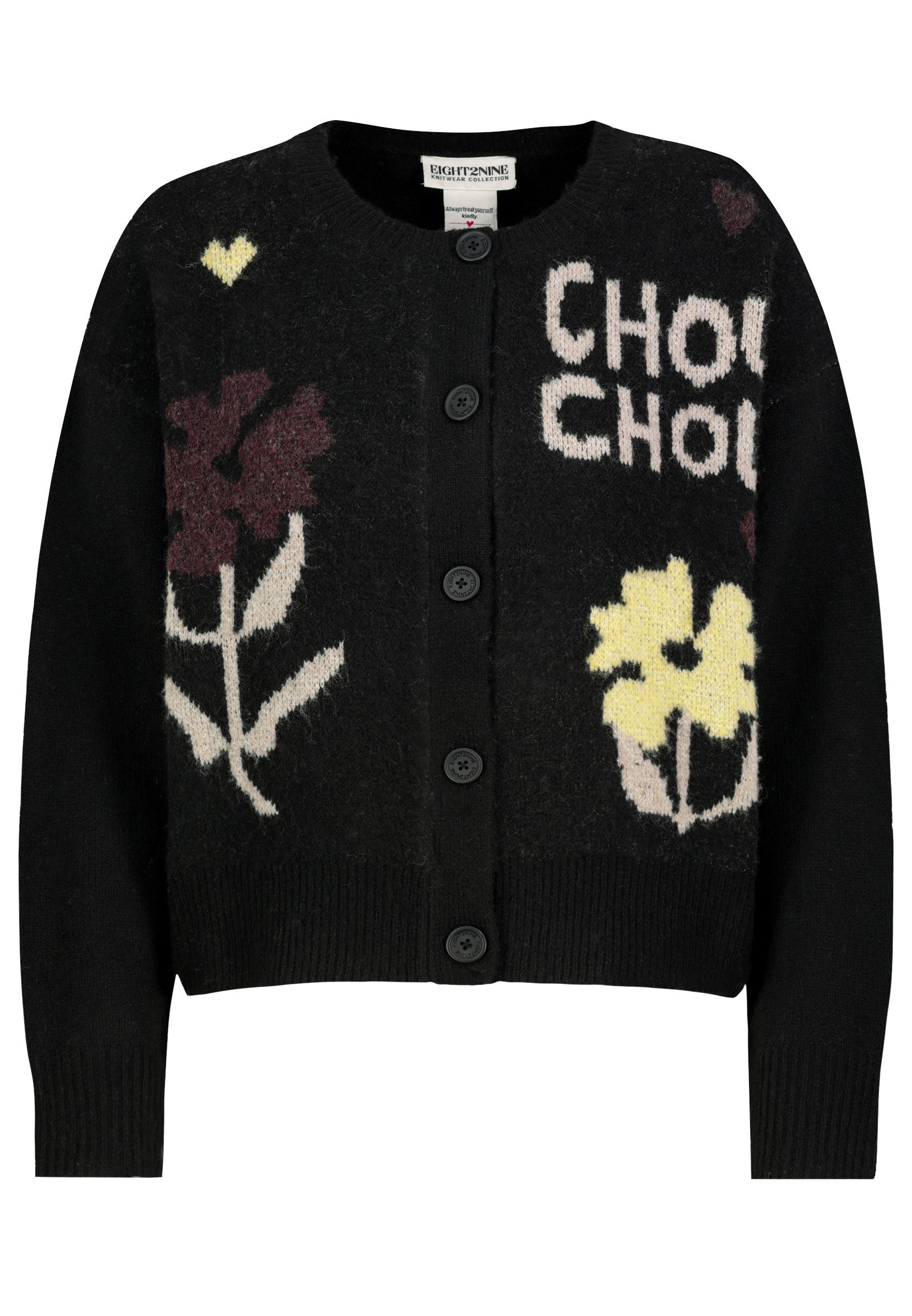 Eight2Nine Cardigan Relaxed Fit Durchgehende Knopfleiste für Damen (1-tlg) Recyceltes Material, Nachhaltig, Birdseye-Jacquardoptik