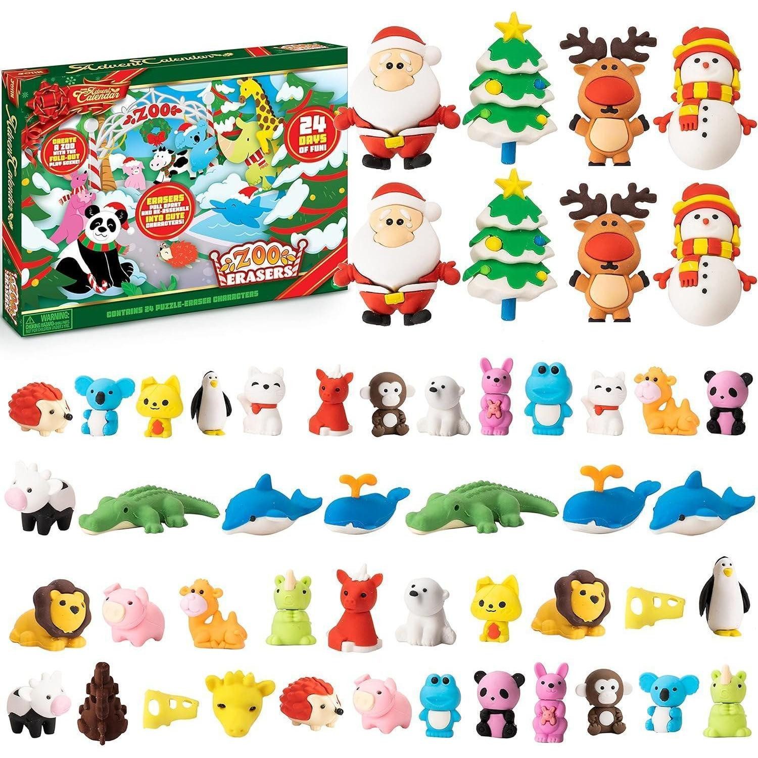 LuxusKollektion Spielzeug-Adventskalender Adventskalender Weihnachten 24 Tage Countdown Tierfiguren Radiergummis