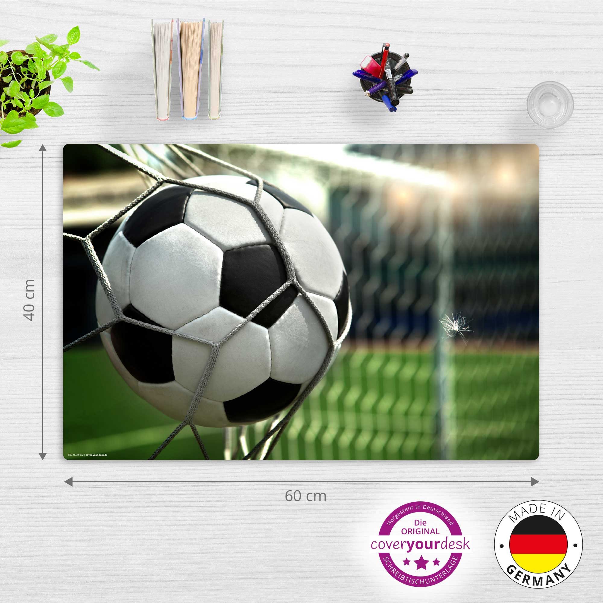 cover-your-desk.de Schreibtischunterlage für Kinder aus premium Vinyl - Fußball im Tor - Made in Germany, (1 tlg)