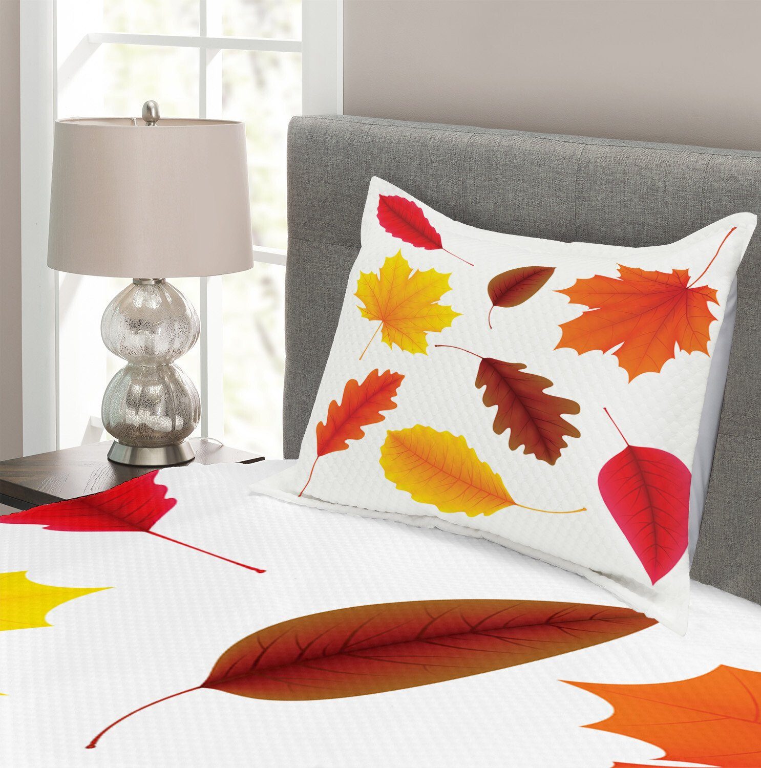 Herbst-Laub Set mit Waschbar, Kissenbezügen Abakuhaus, Tagesdecke Blätter Flora